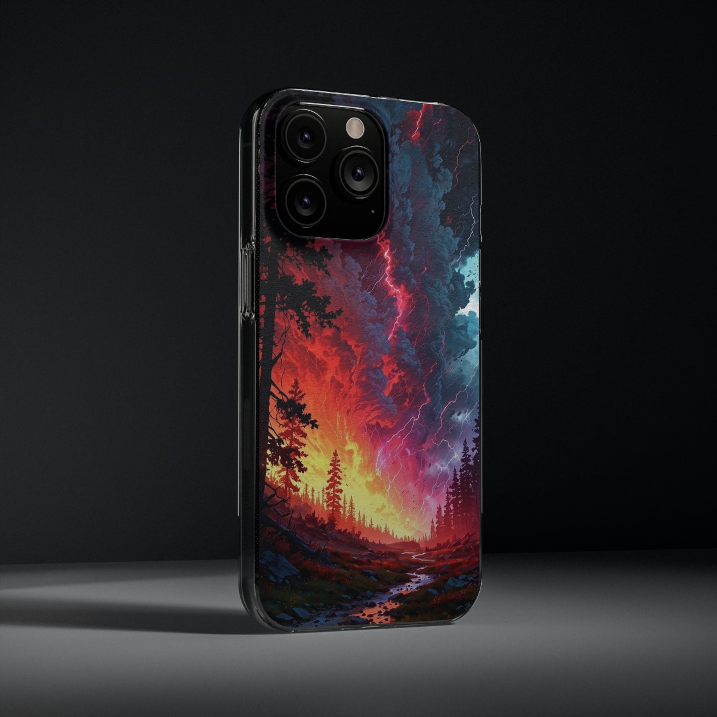 Vibrant Nature Soft Phone Case - Lightning Storm Design