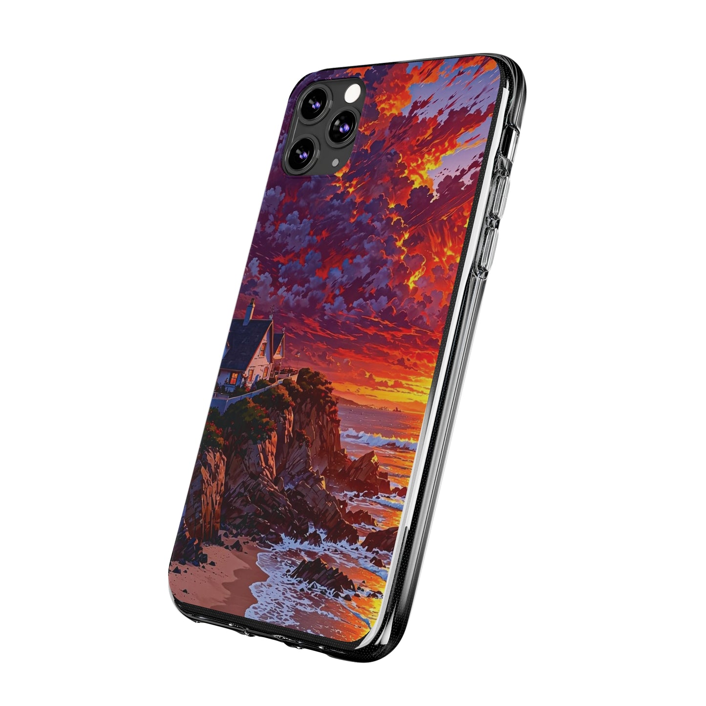 Vibrant Landscape Soft Phone Case - Sunset Beach House Design