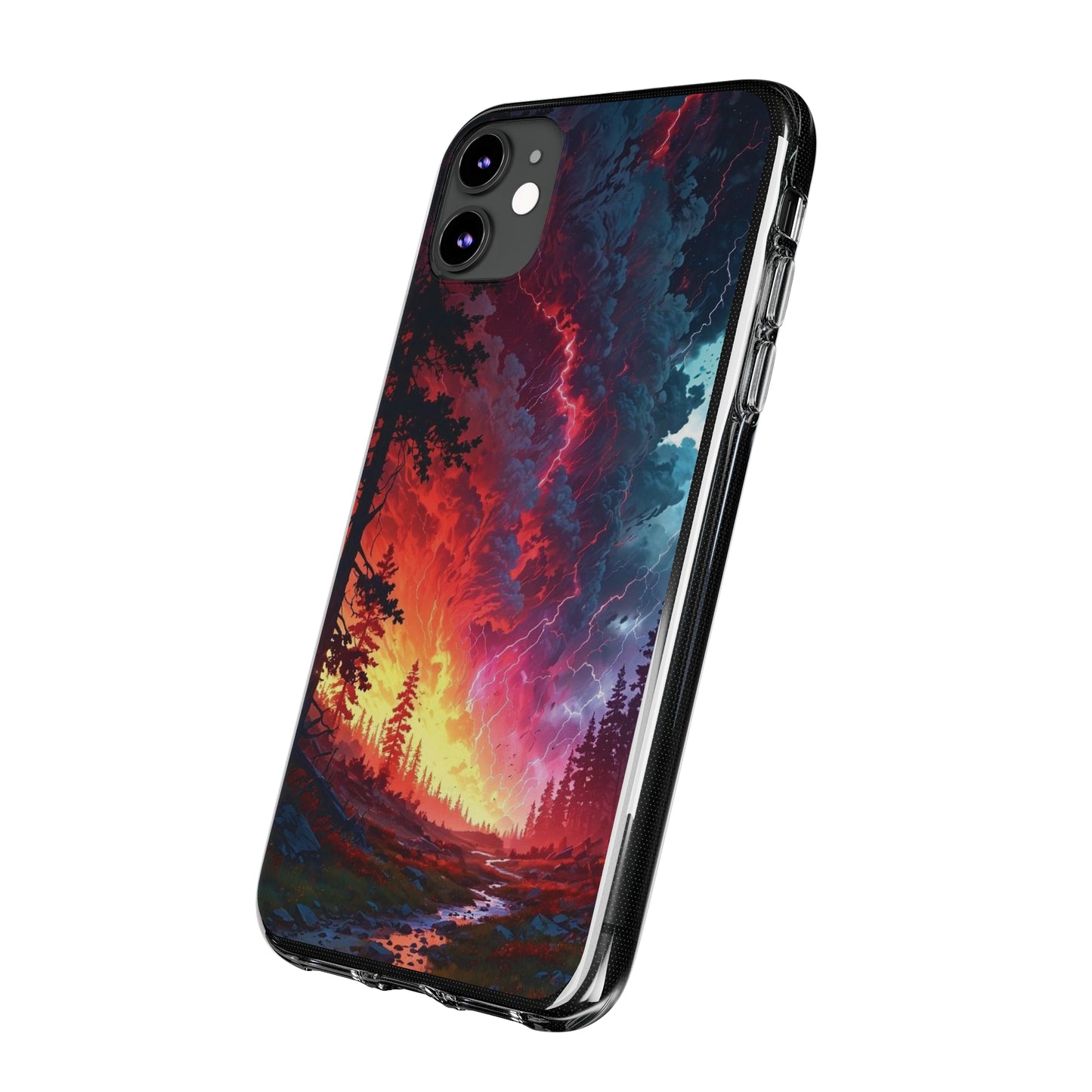 Vibrant Nature Soft Phone Case - Lightning Storm Design