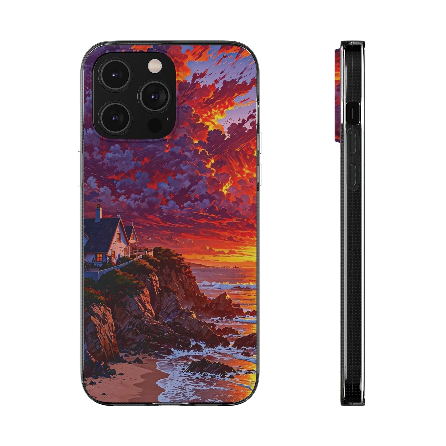 Vibrant Landscape Soft Phone Case - Sunset Beach House Design