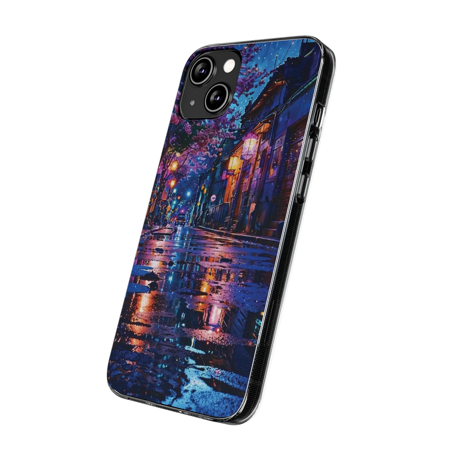 Artistic Nightscape Soft Phone Case - Vibrant Street Scene