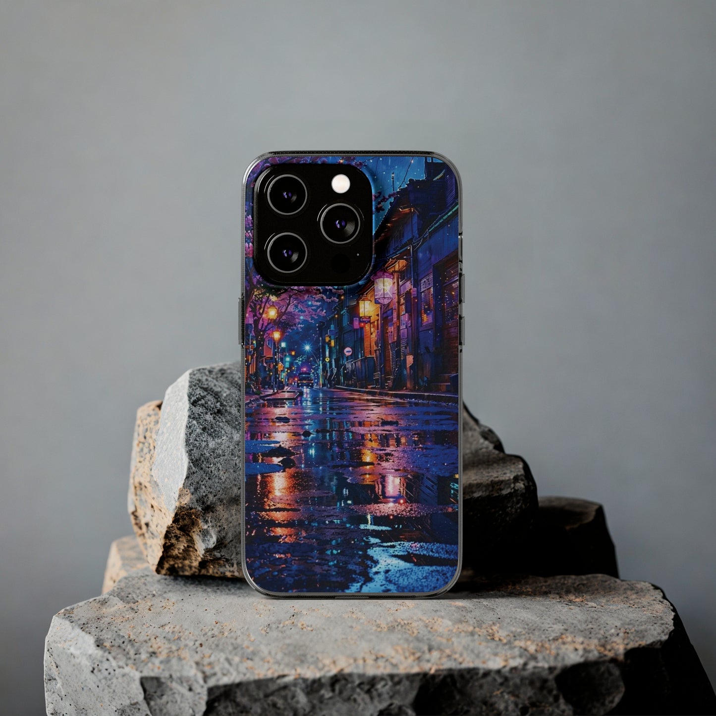 Artistic Nightscape Soft Phone Case - Vibrant Street Scene
