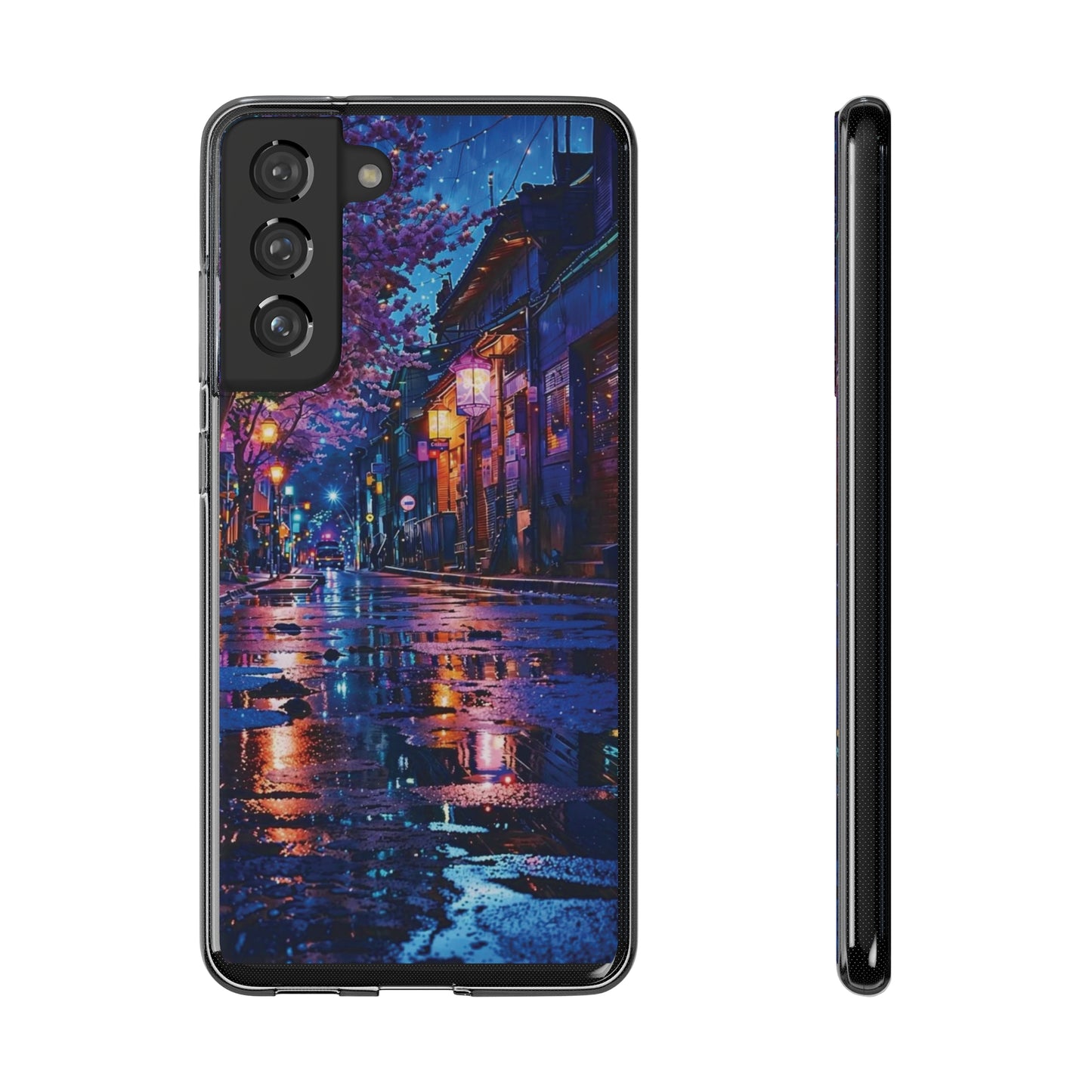 Artistic Nightscape Soft Phone Case - Vibrant Street Scene