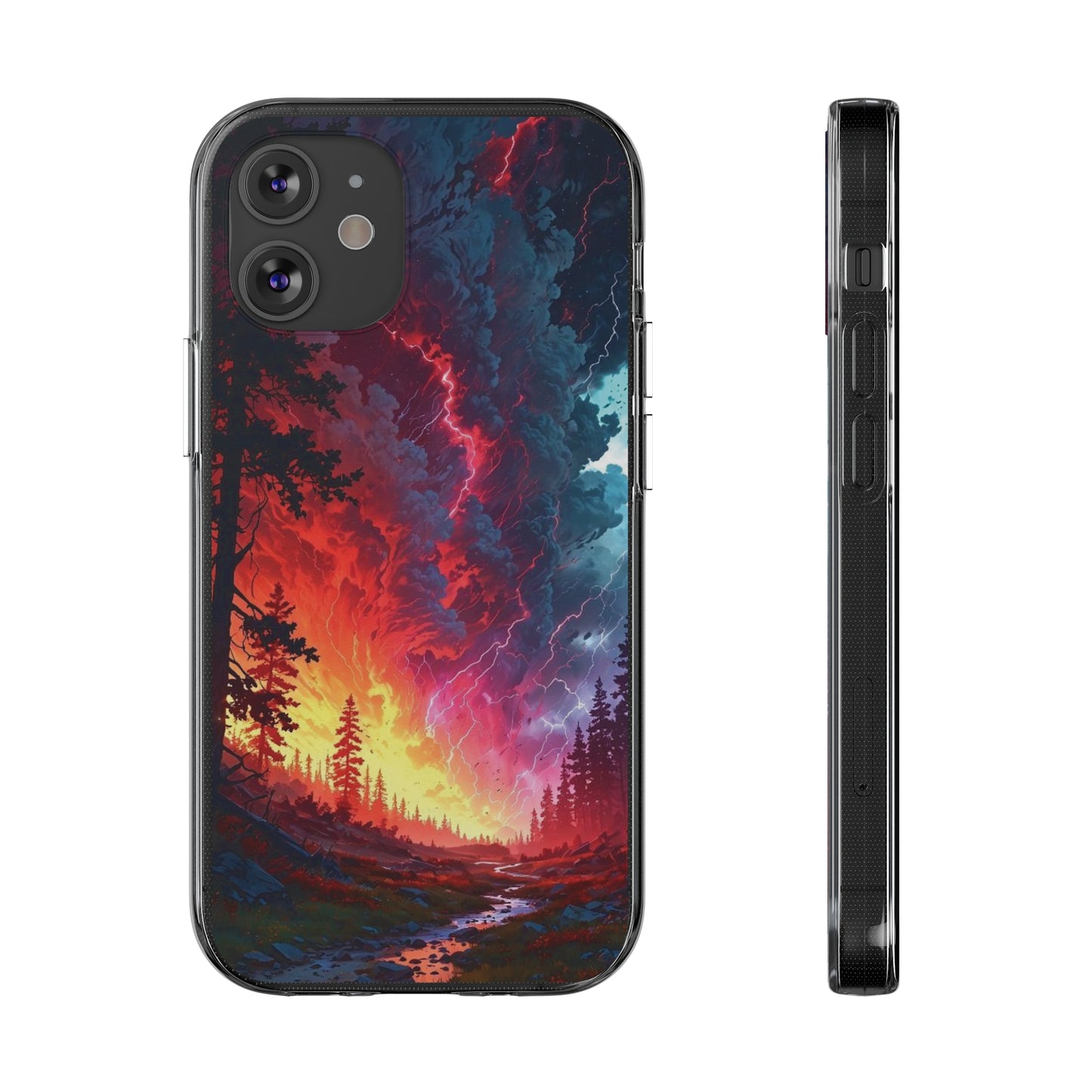 Vibrant Nature Soft Phone Case - Lightning Storm Design