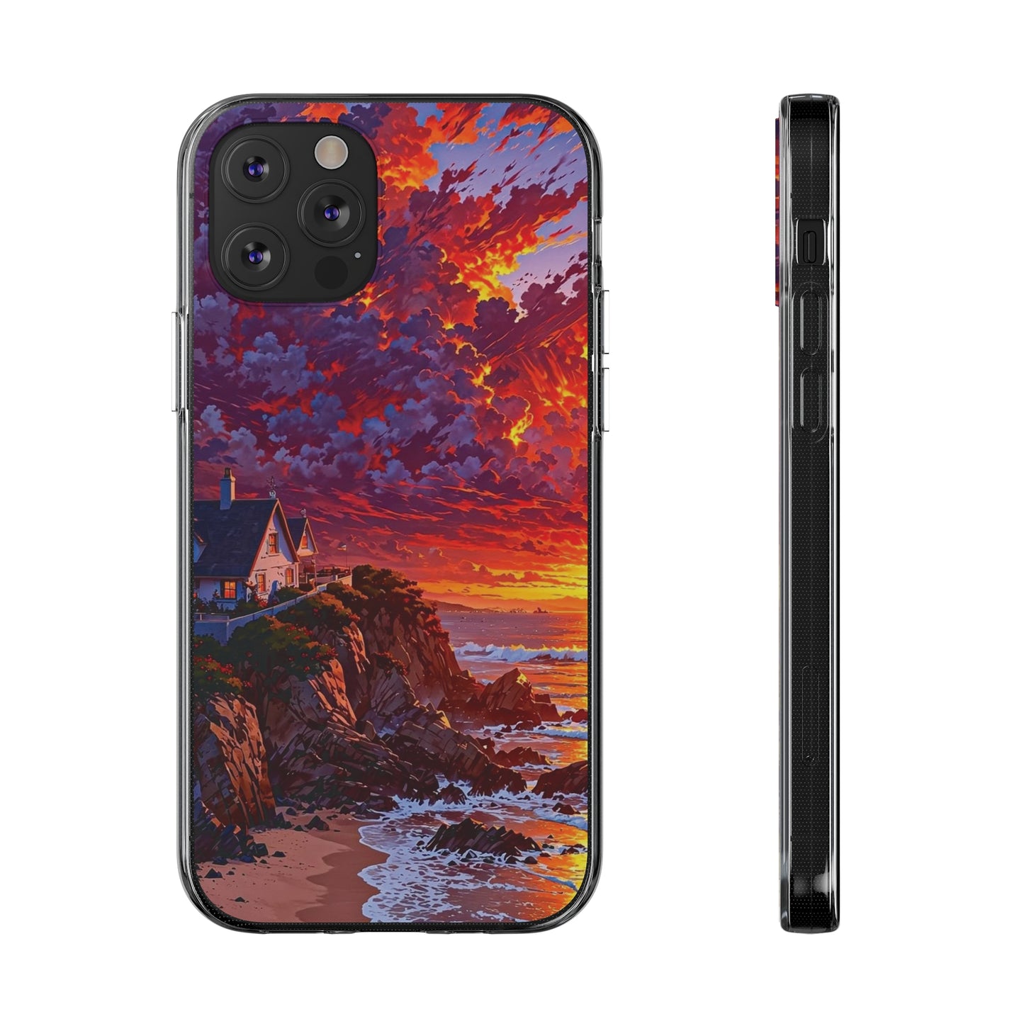 Vibrant Landscape Soft Phone Case - Sunset Beach House Design