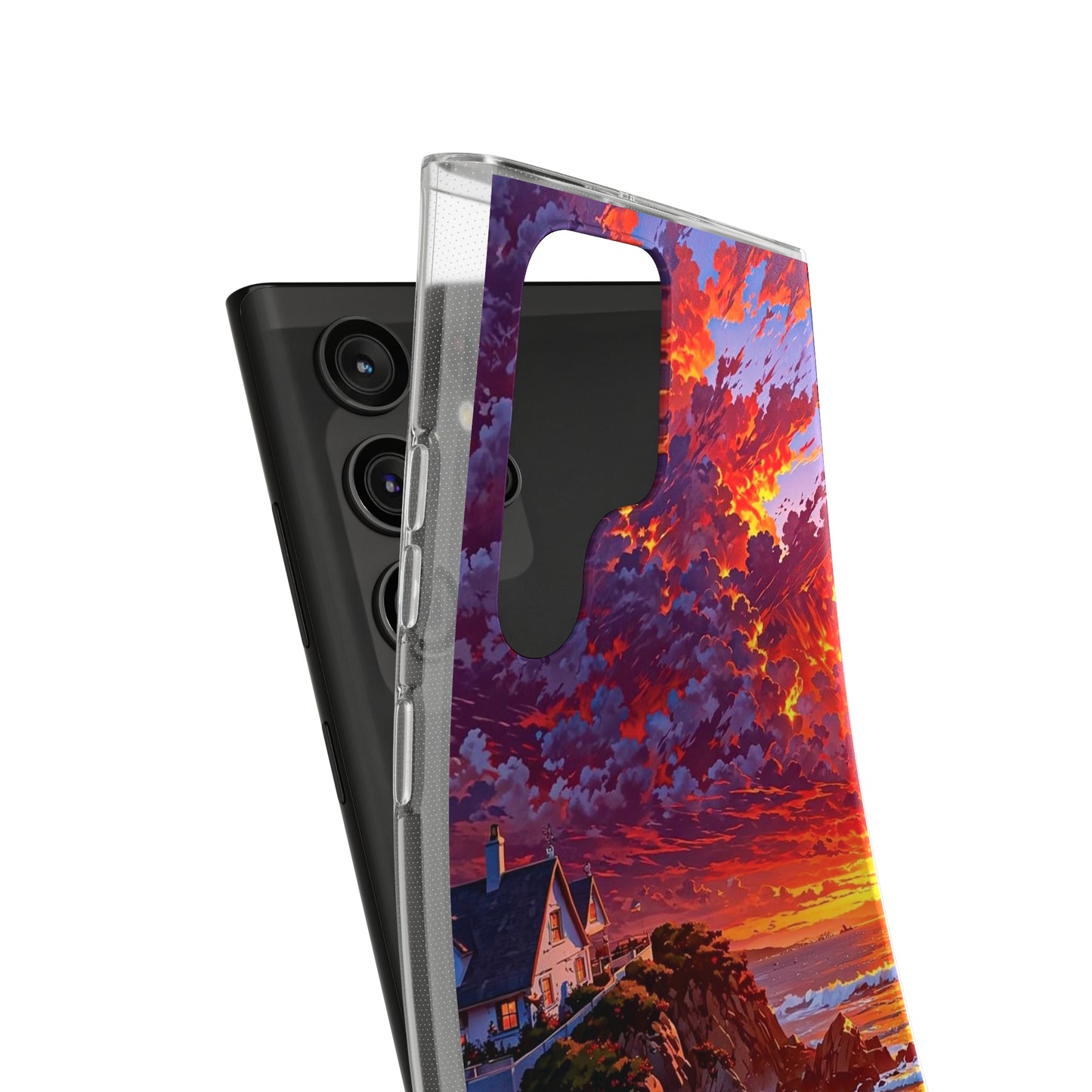 Vibrant Landscape Soft Phone Case - Sunset Beach House Design