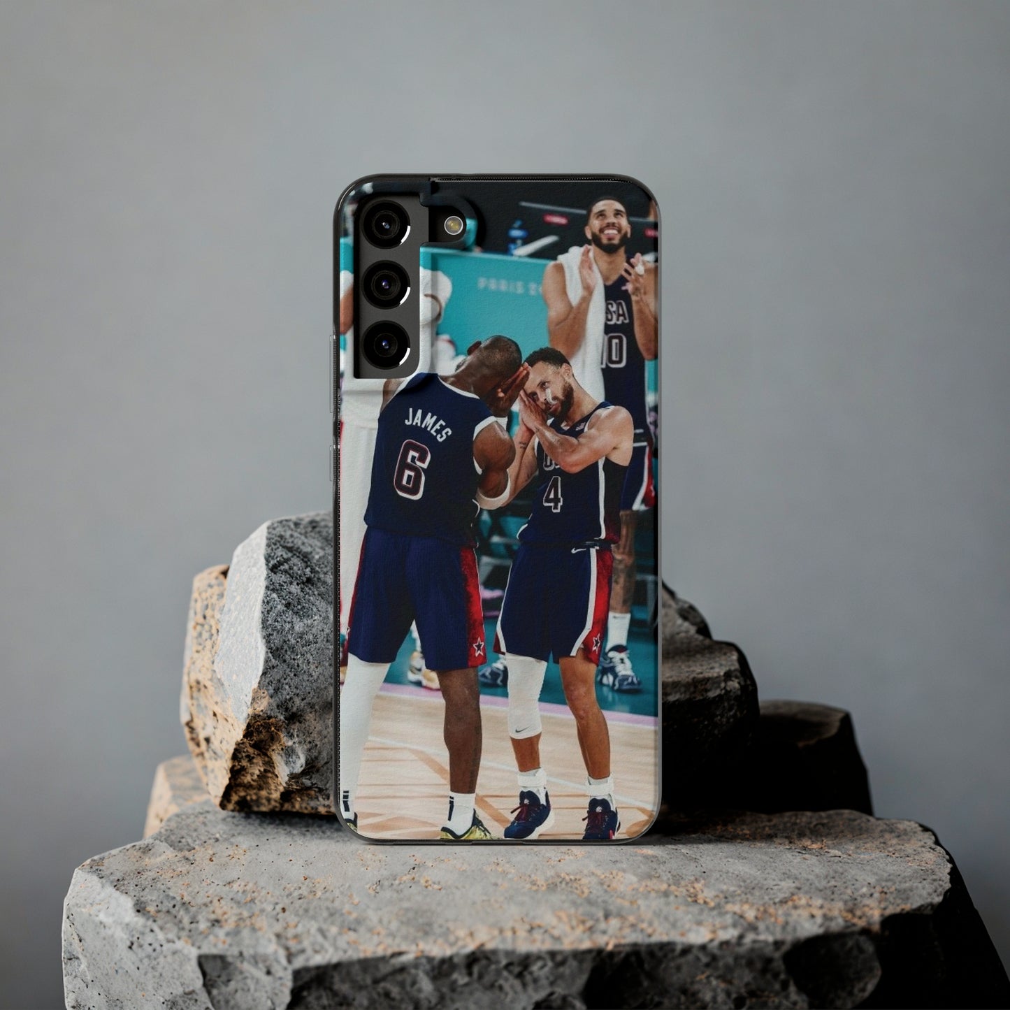 Lebron James, and Steph Curry Team Spirit Soft Phone Case - Basketball Celebration Design
