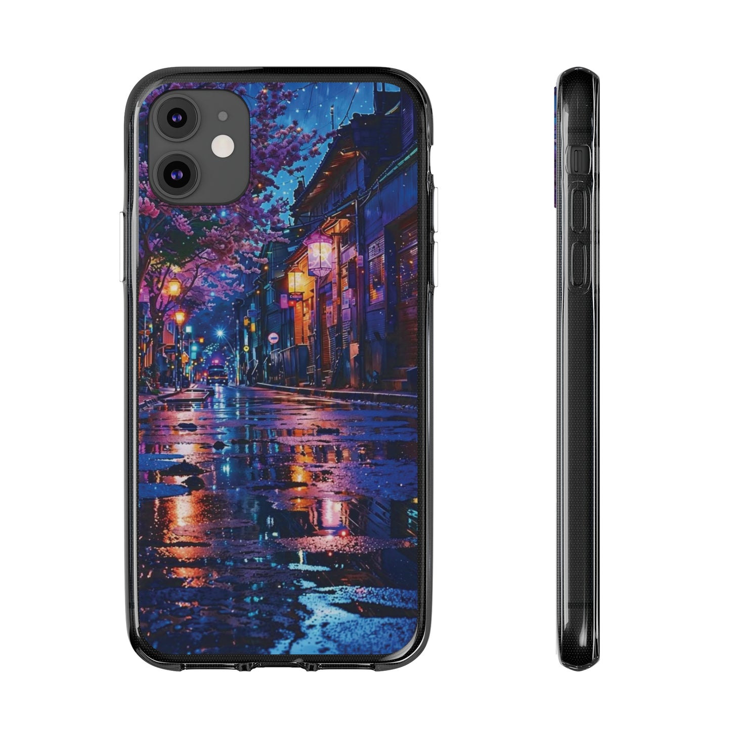 Artistic Nightscape Soft Phone Case - Vibrant Street Scene