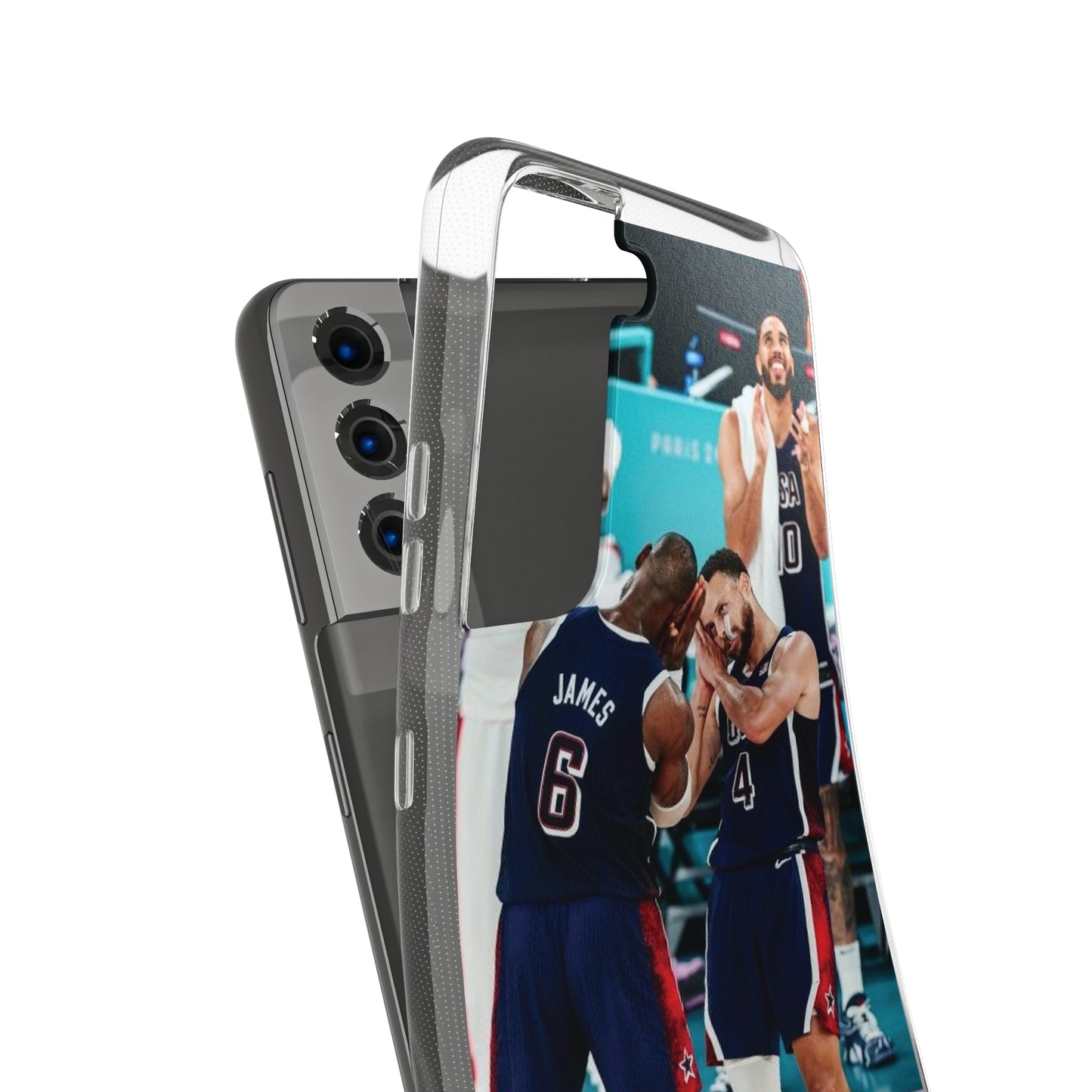 Lebron James, and Steph Curry Team Spirit Soft Phone Case - Basketball Celebration Design