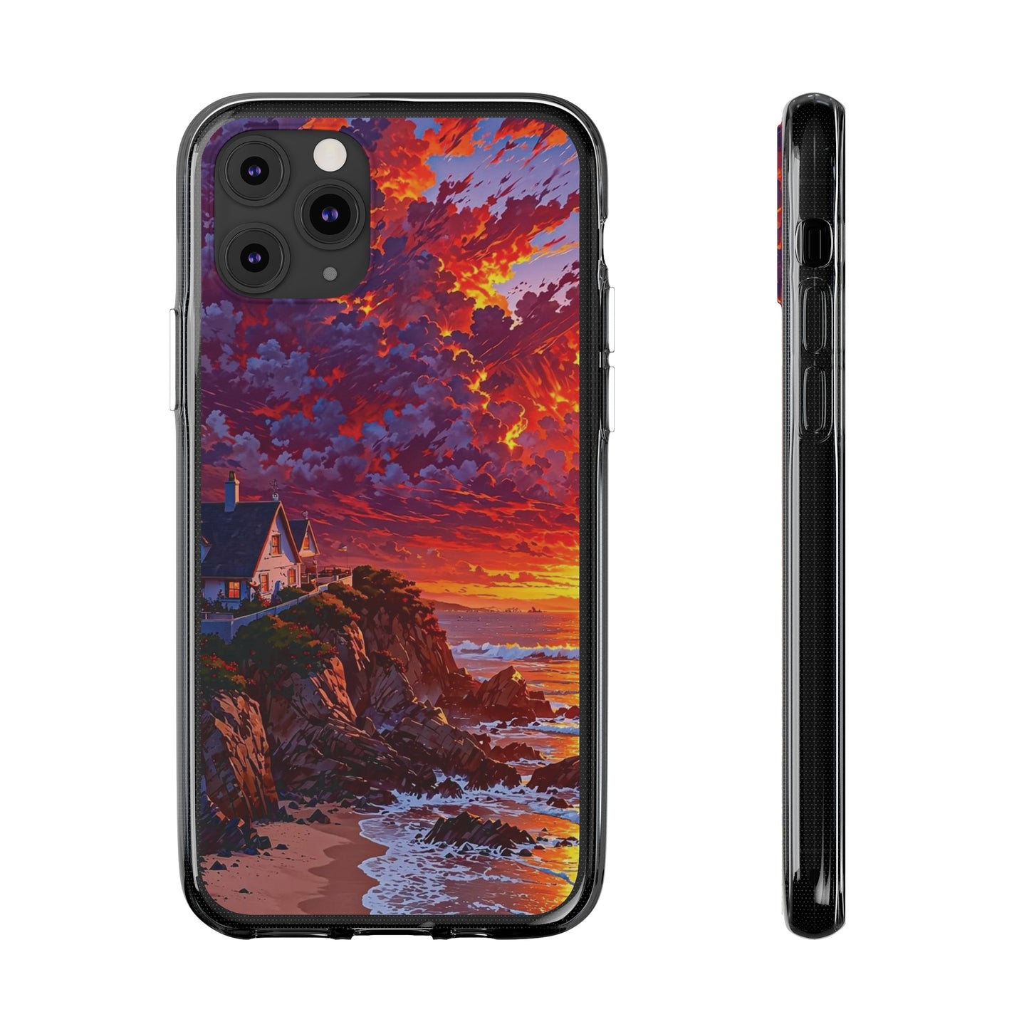 Vibrant Landscape Soft Phone Case - Sunset Beach House Design