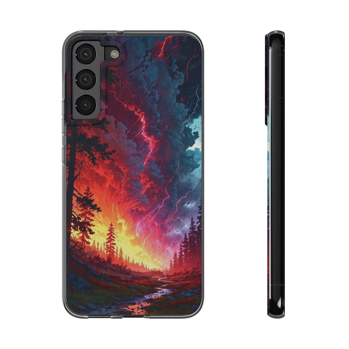 Vibrant Nature Soft Phone Case - Lightning Storm Design