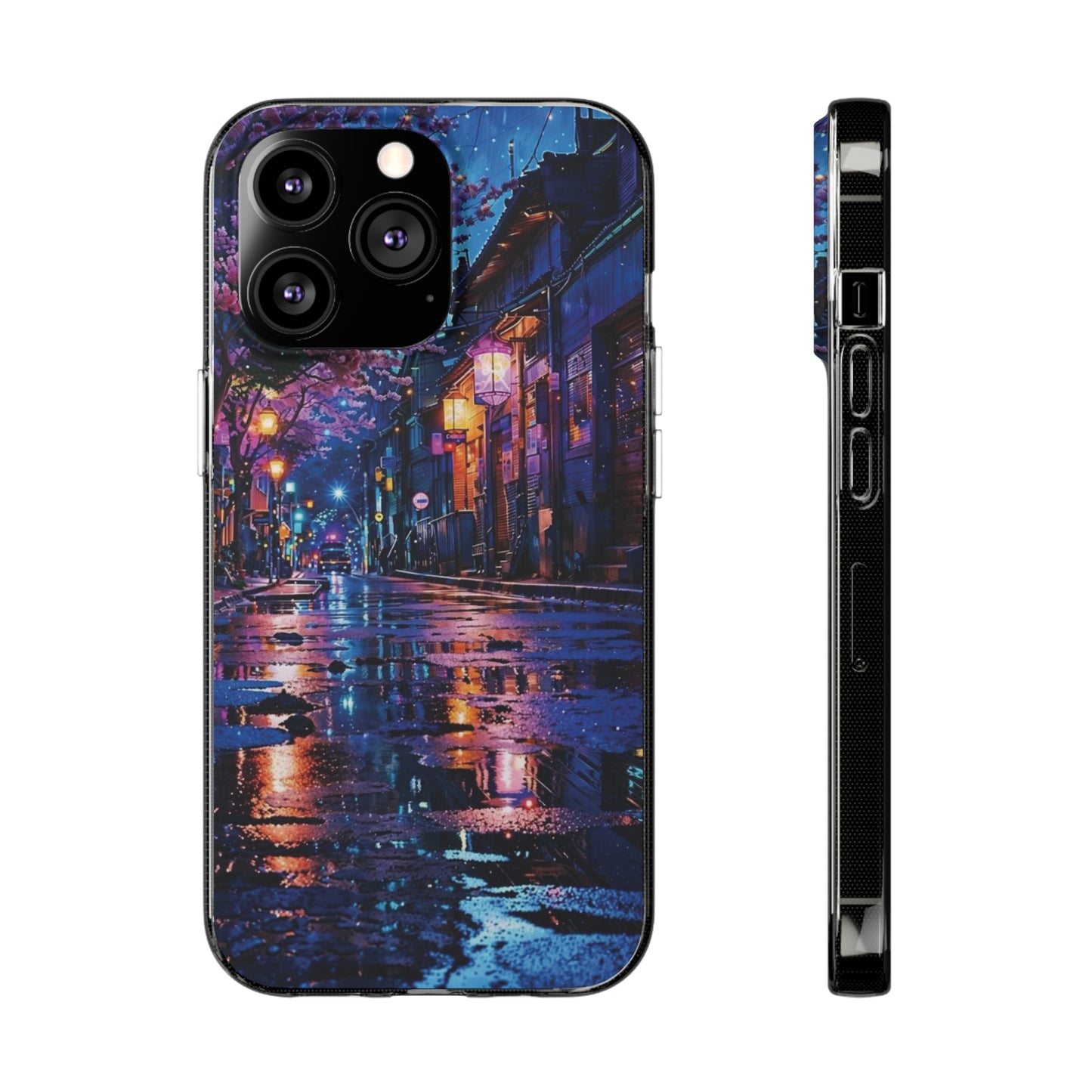 Artistic Nightscape Soft Phone Case - Vibrant Street Scene