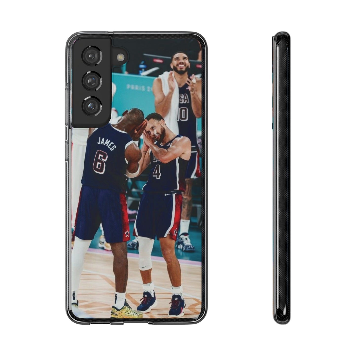Lebron James, and Steph Curry Team Spirit Soft Phone Case - Basketball Celebration Design