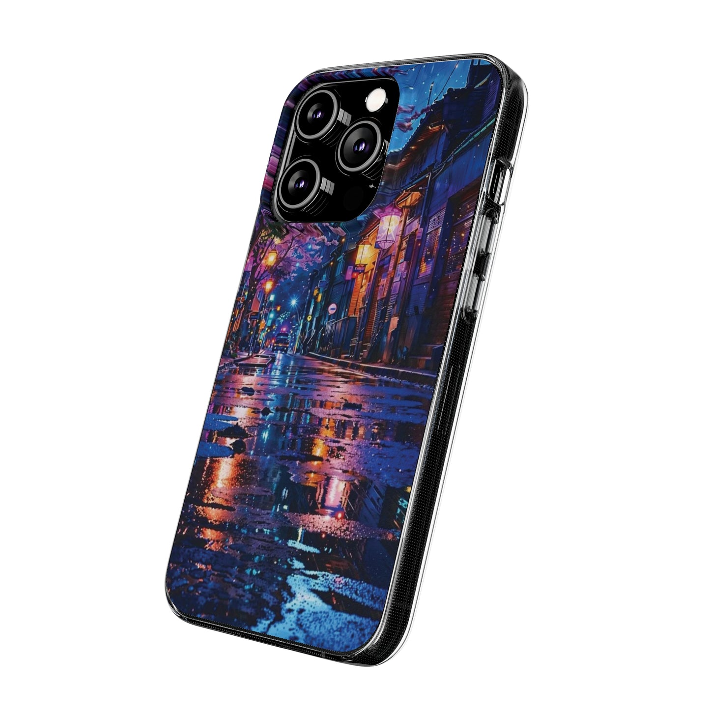 Artistic Nightscape Soft Phone Case - Vibrant Street Scene