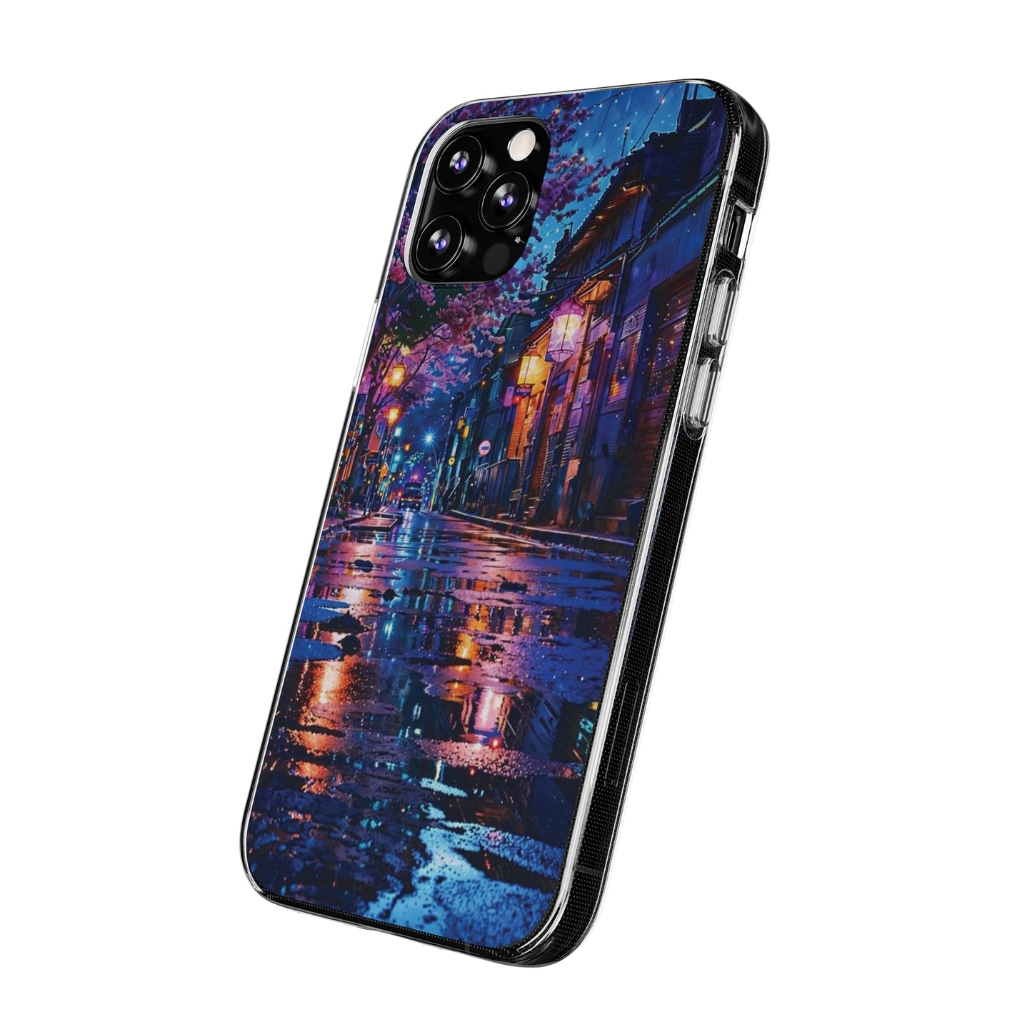 Artistic Nightscape Soft Phone Case - Vibrant Street Scene