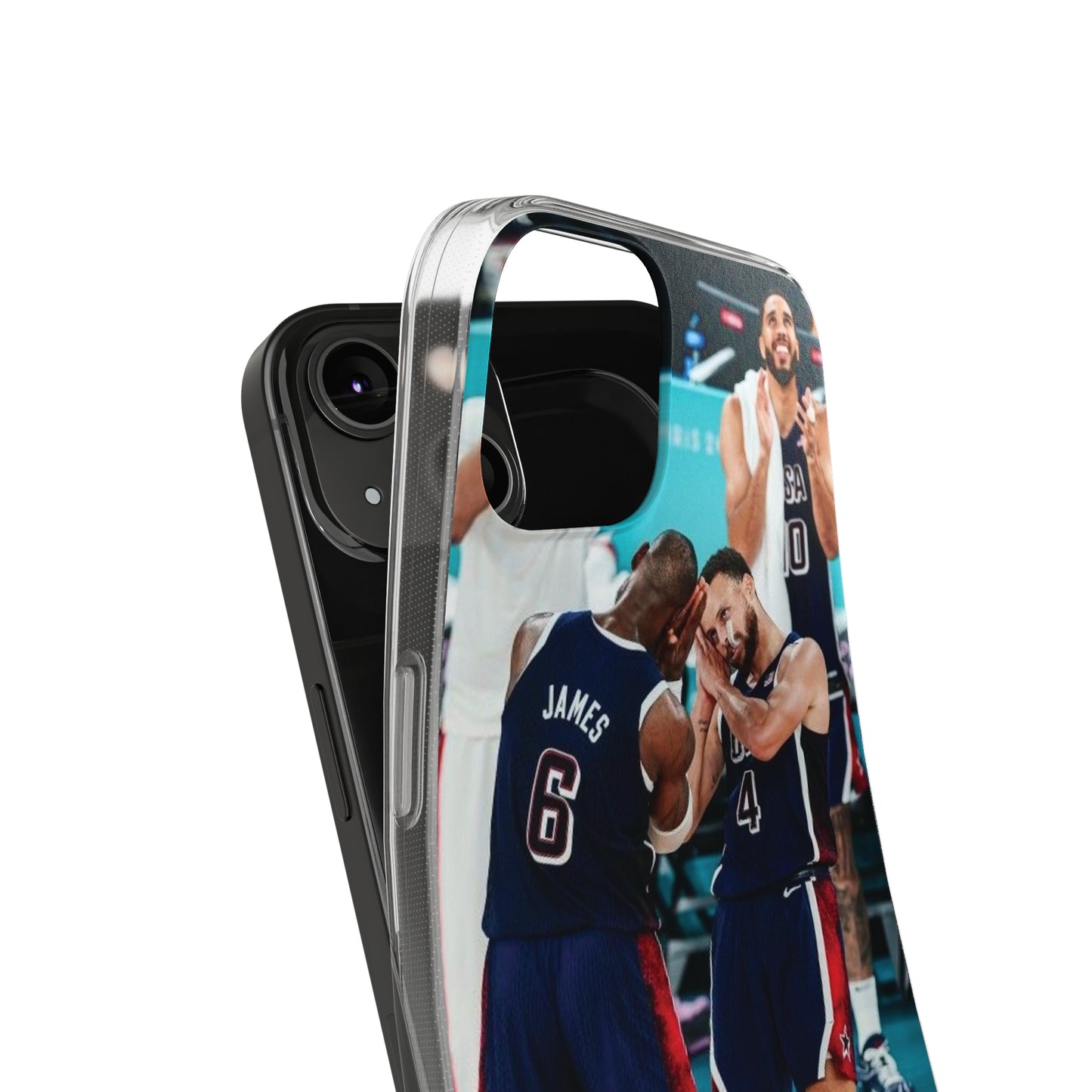 Lebron James, and Steph Curry Team Spirit Soft Phone Case - Basketball Celebration Design