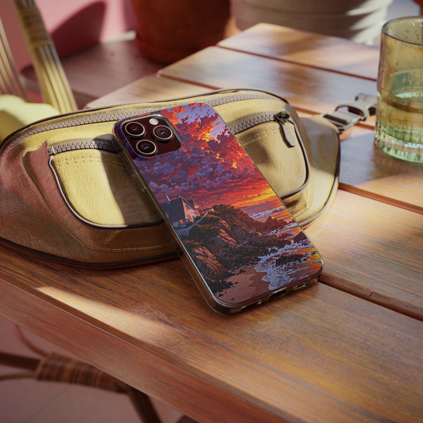 Vibrant Landscape Soft Phone Case - Sunset Beach House Design