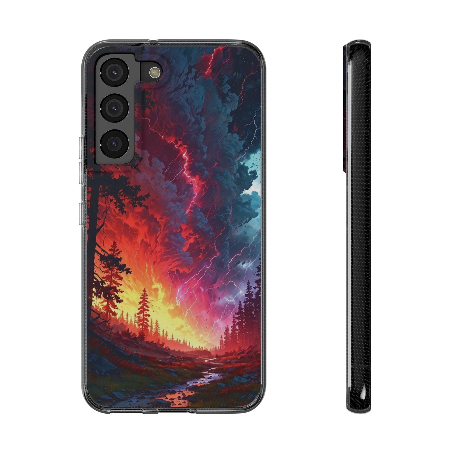 Vibrant Nature Soft Phone Case - Lightning Storm Design