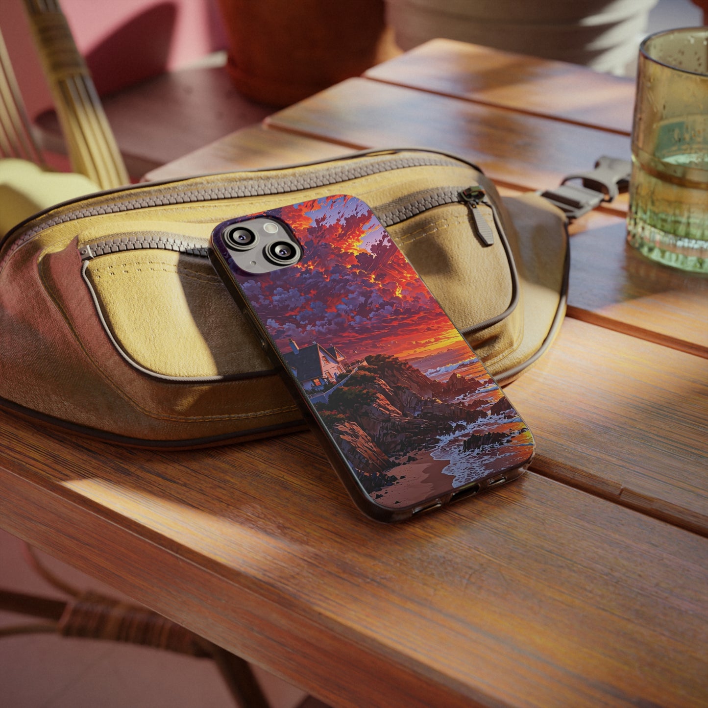 Vibrant Landscape Soft Phone Case - Sunset Beach House Design