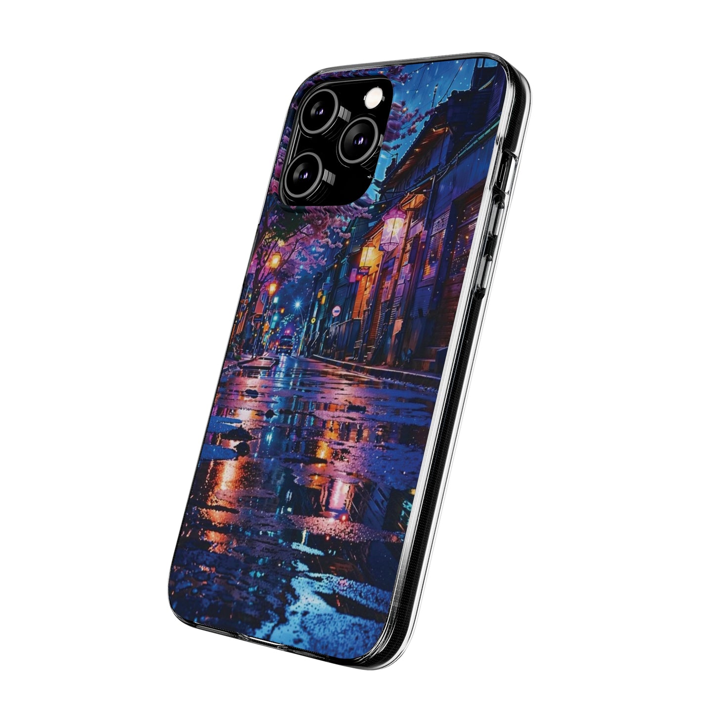 Artistic Nightscape Soft Phone Case - Vibrant Street Scene