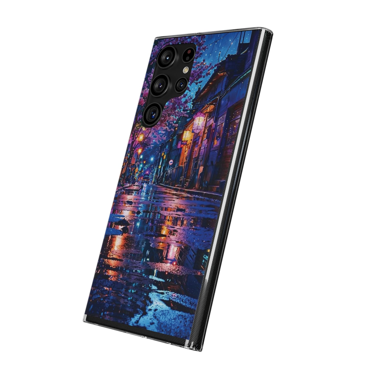 Artistic Nightscape Soft Phone Case - Vibrant Street Scene