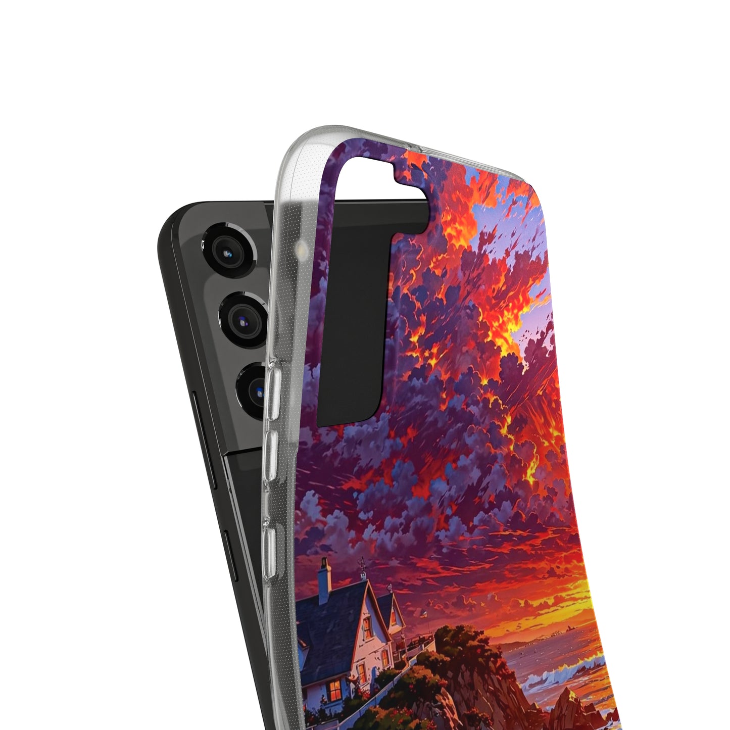 Vibrant Landscape Soft Phone Case - Sunset Beach House Design