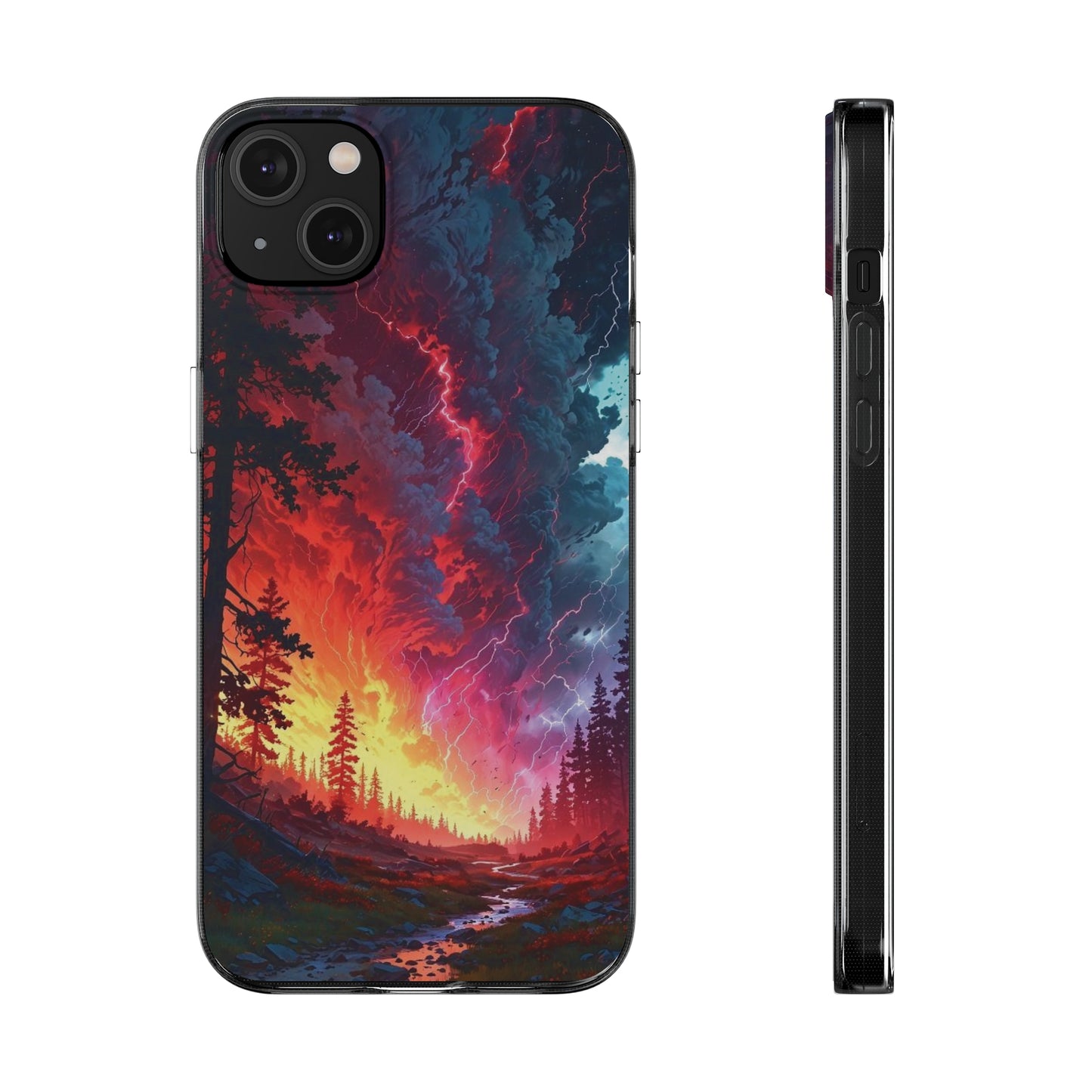 Vibrant Nature Soft Phone Case - Lightning Storm Design