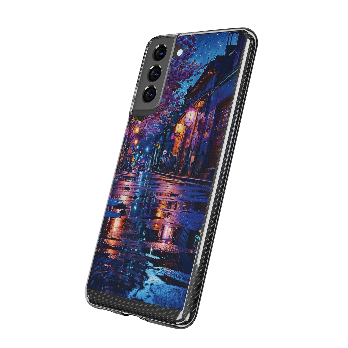 Artistic Nightscape Soft Phone Case - Vibrant Street Scene