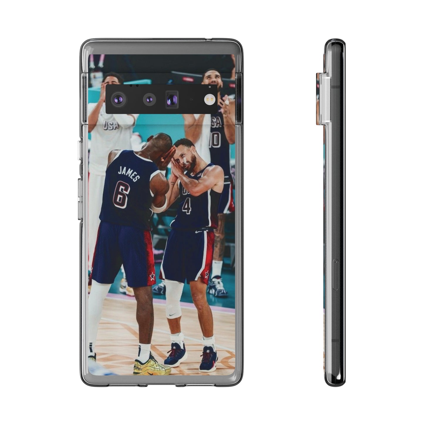 Lebron James, and Steph Curry Team Spirit Soft Phone Case - Basketball Celebration Design