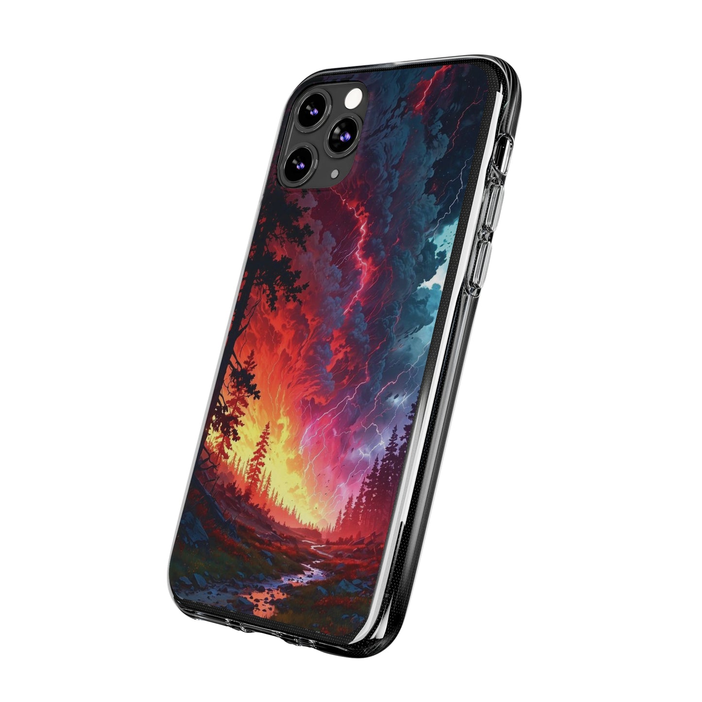 Vibrant Nature Soft Phone Case - Lightning Storm Design