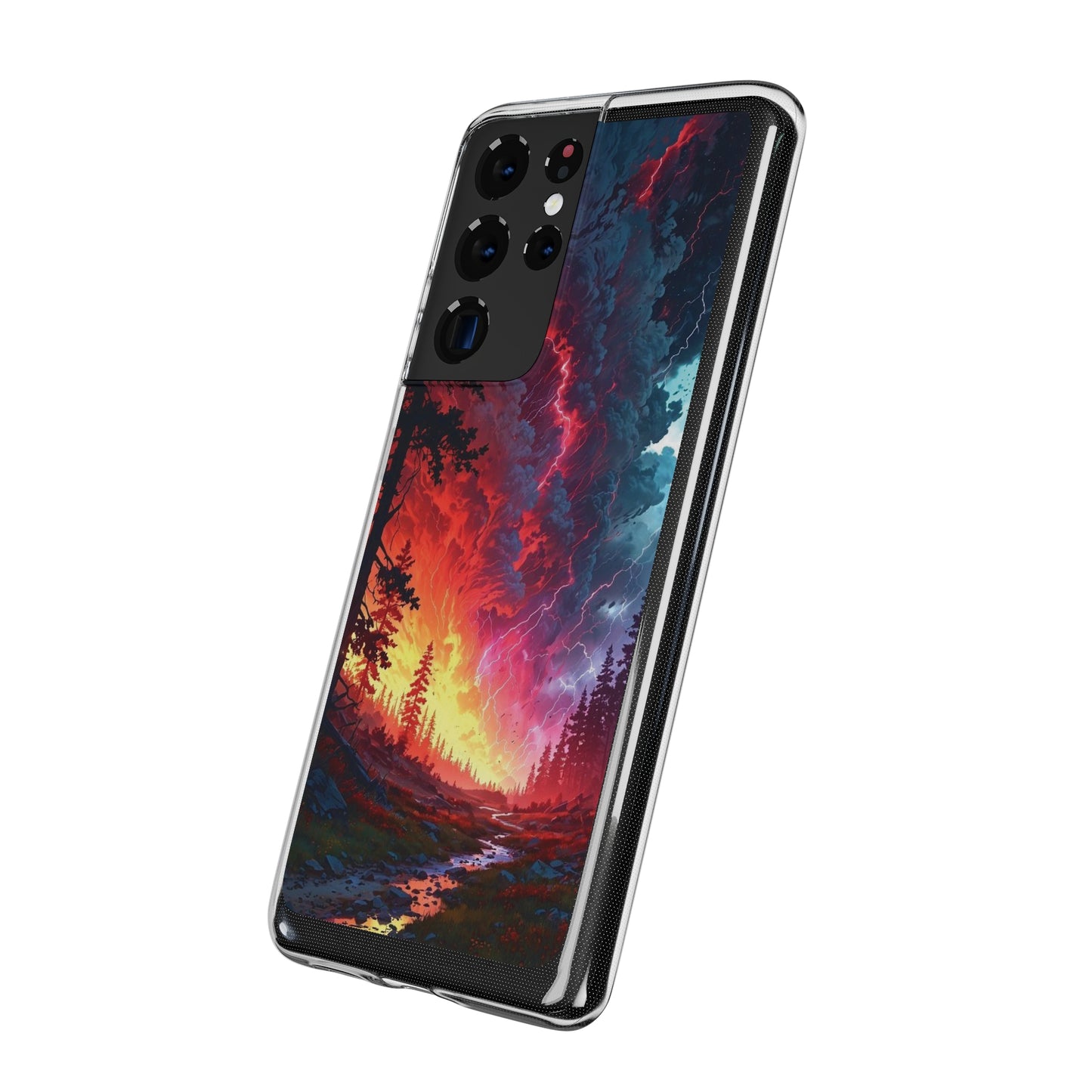 Vibrant Nature Soft Phone Case - Lightning Storm Design