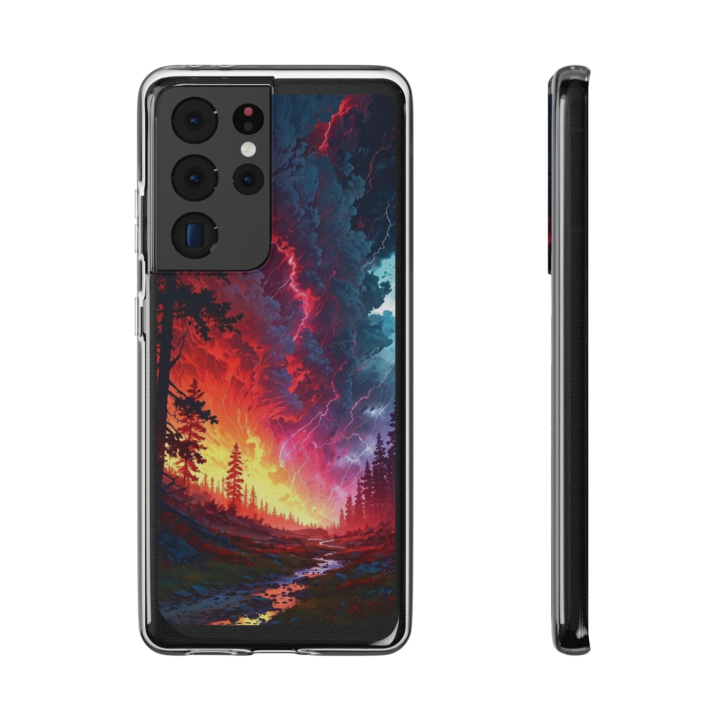 Vibrant Nature Soft Phone Case - Lightning Storm Design