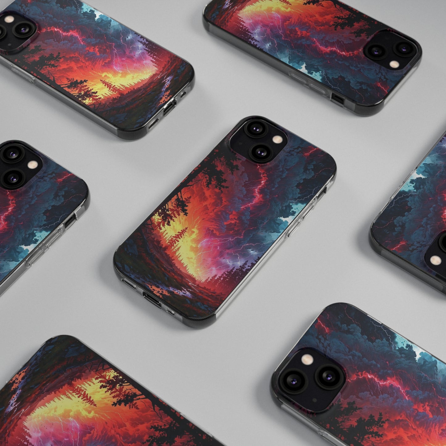 Vibrant Nature Soft Phone Case - Lightning Storm Design