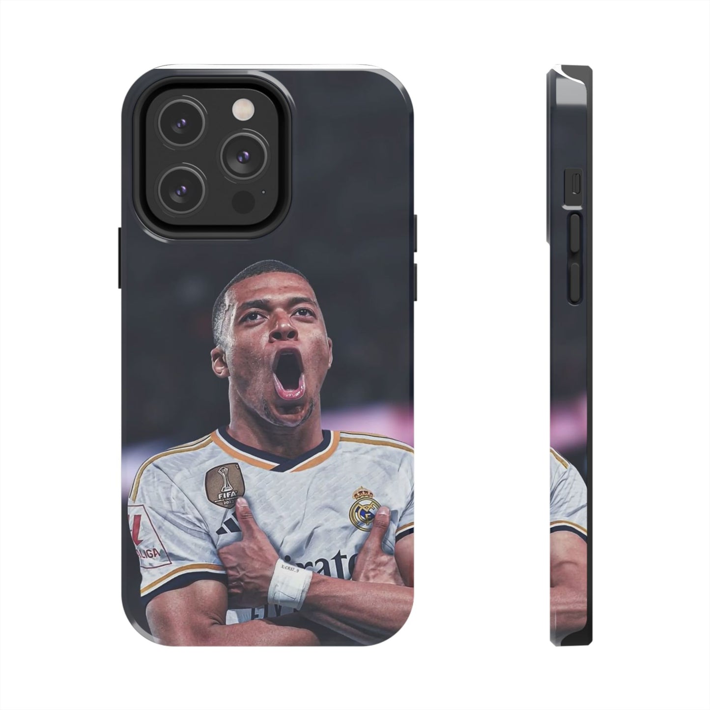 Kylian Mbappé Sporty Tough Phone Case with Goal Celebration Design