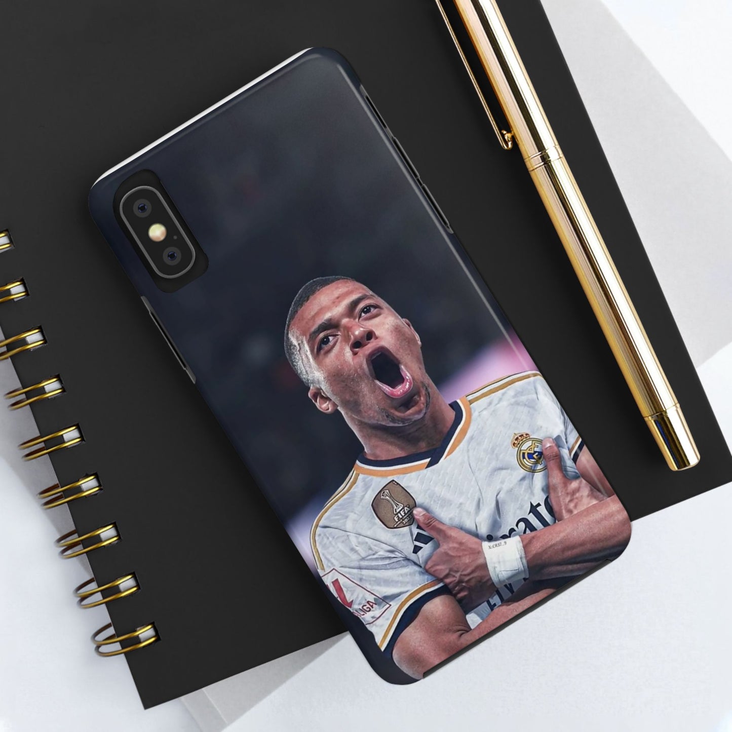 Kylian Mbappé Sporty Tough Phone Case with Goal Celebration Design