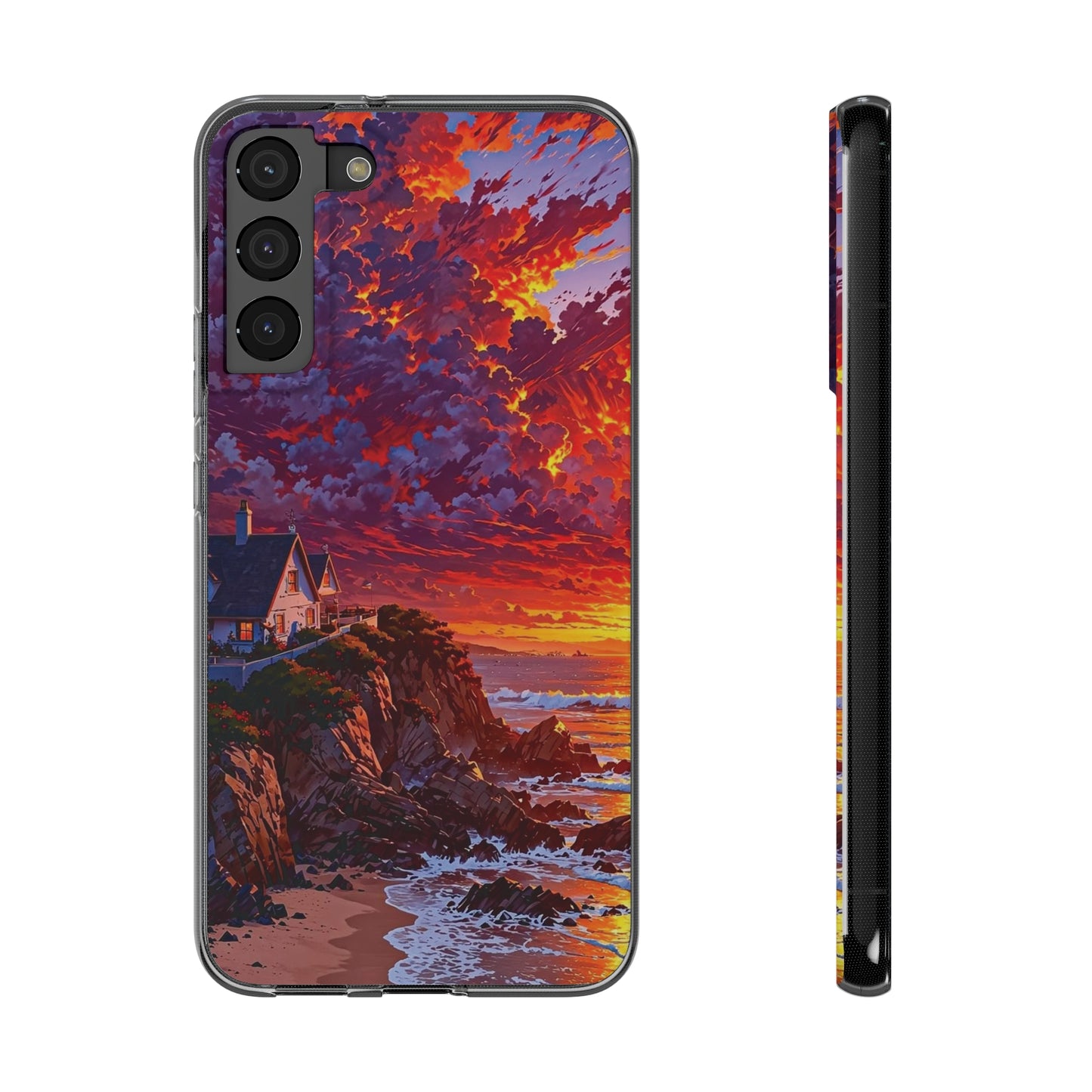 Vibrant Landscape Soft Phone Case - Sunset Beach House Design