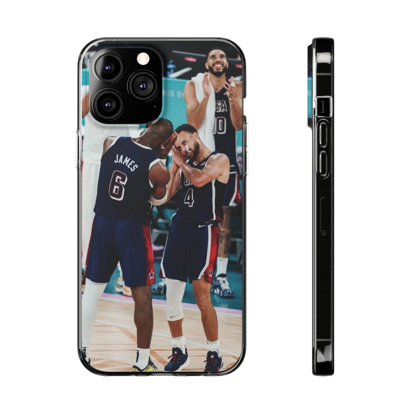 Lebron James, and Steph Curry Team Spirit Soft Phone Case - Basketball Celebration Design