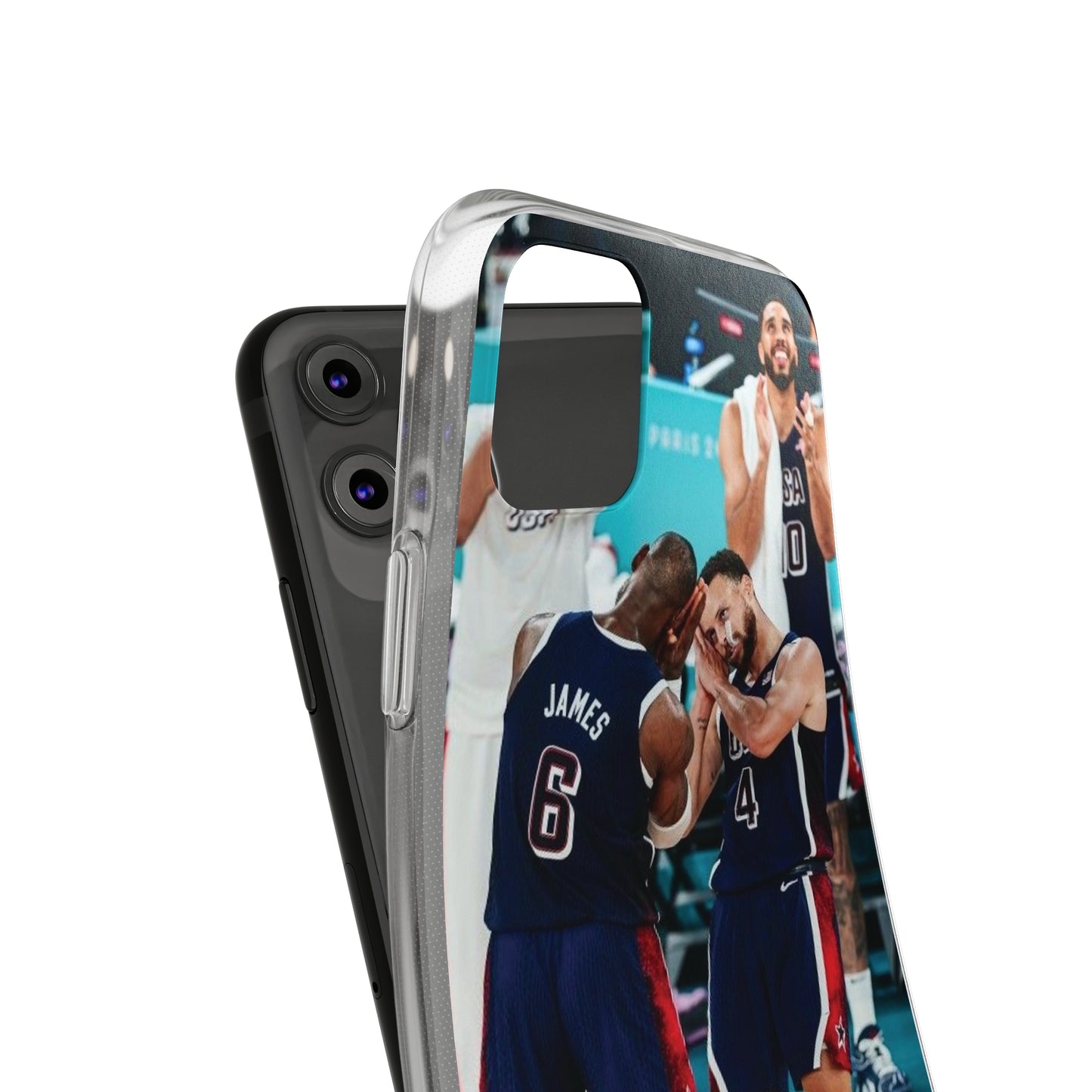 Lebron James, and Steph Curry Team Spirit Soft Phone Case - Basketball Celebration Design