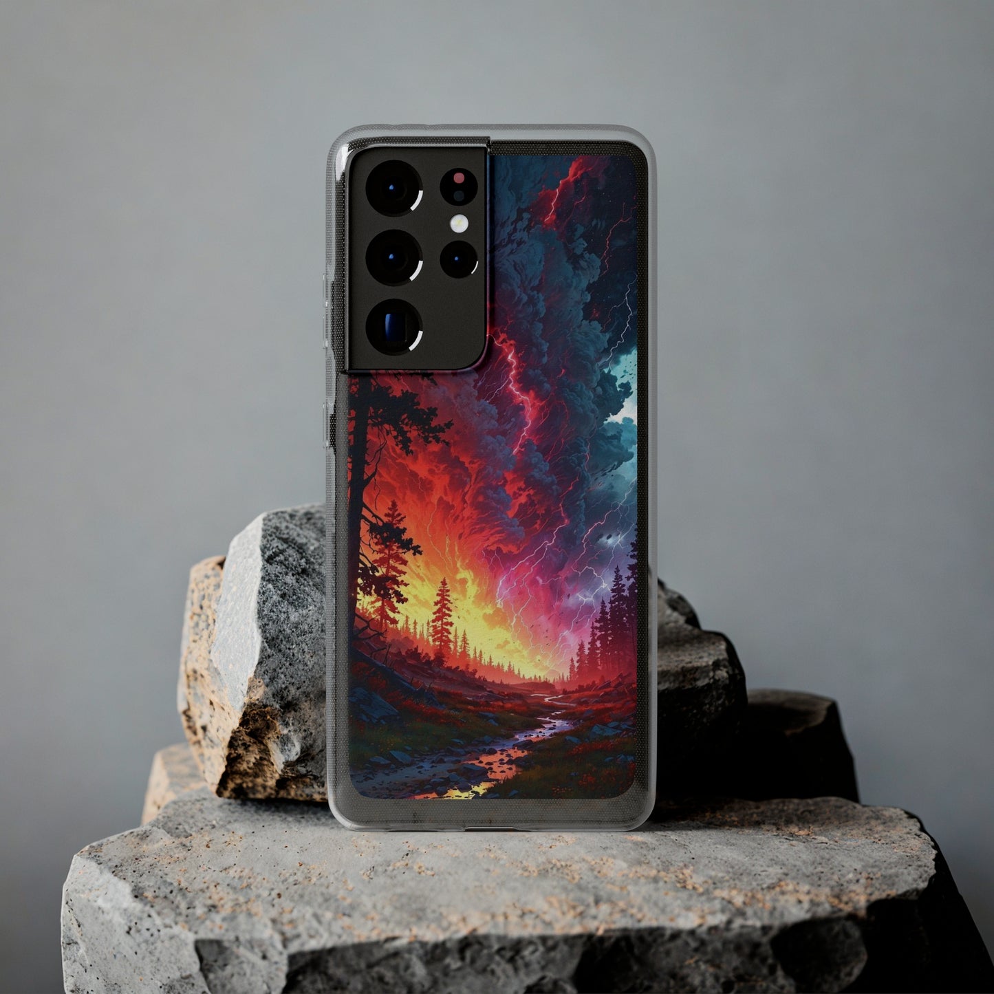 Vibrant Nature Soft Phone Case - Lightning Storm Design