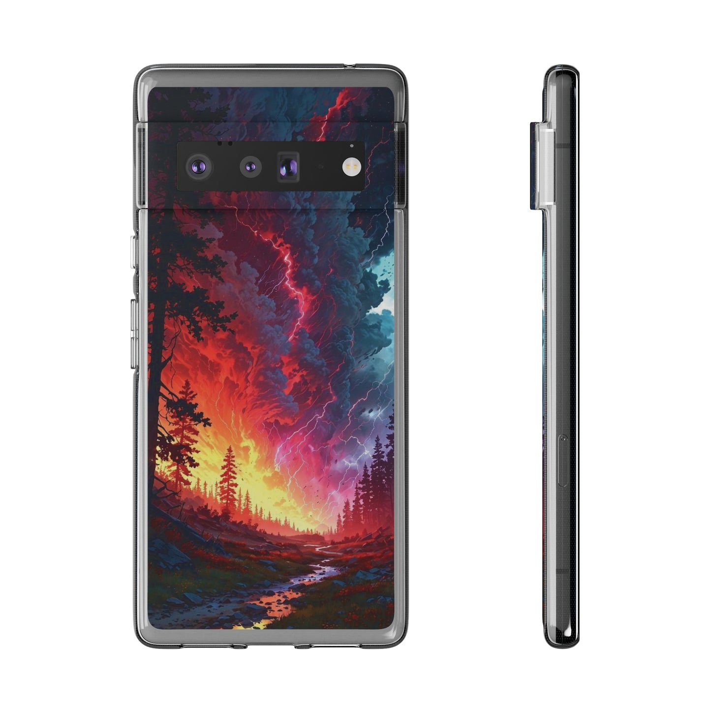 Vibrant Nature Soft Phone Case - Lightning Storm Design