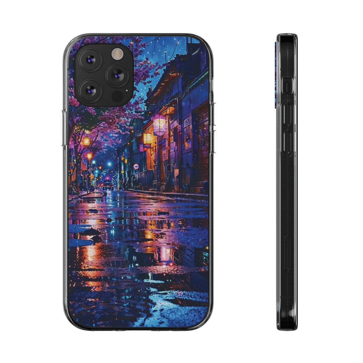 Artistic Nightscape Soft Phone Case - Vibrant Street Scene
