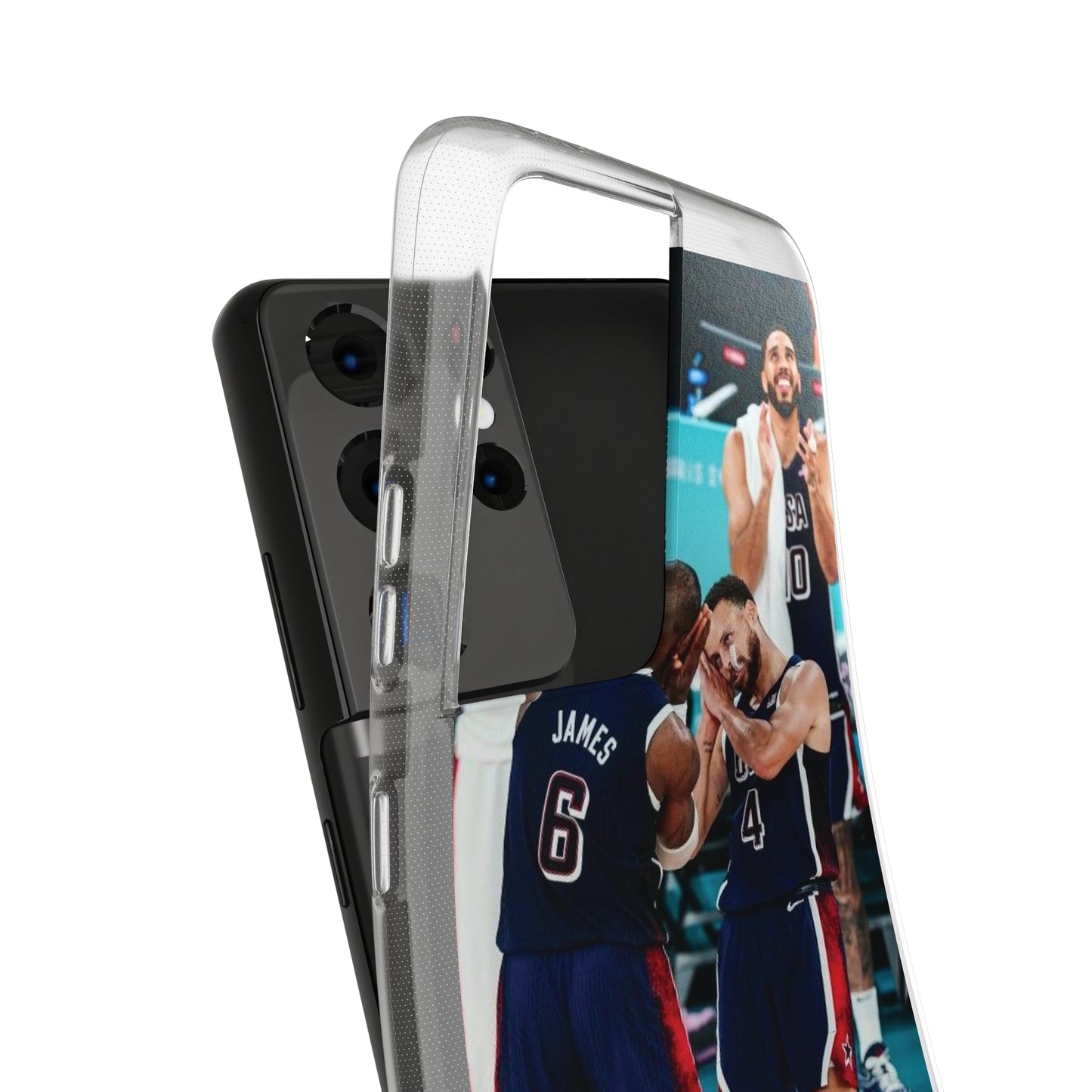 Lebron James, and Steph Curry Team Spirit Soft Phone Case - Basketball Celebration Design