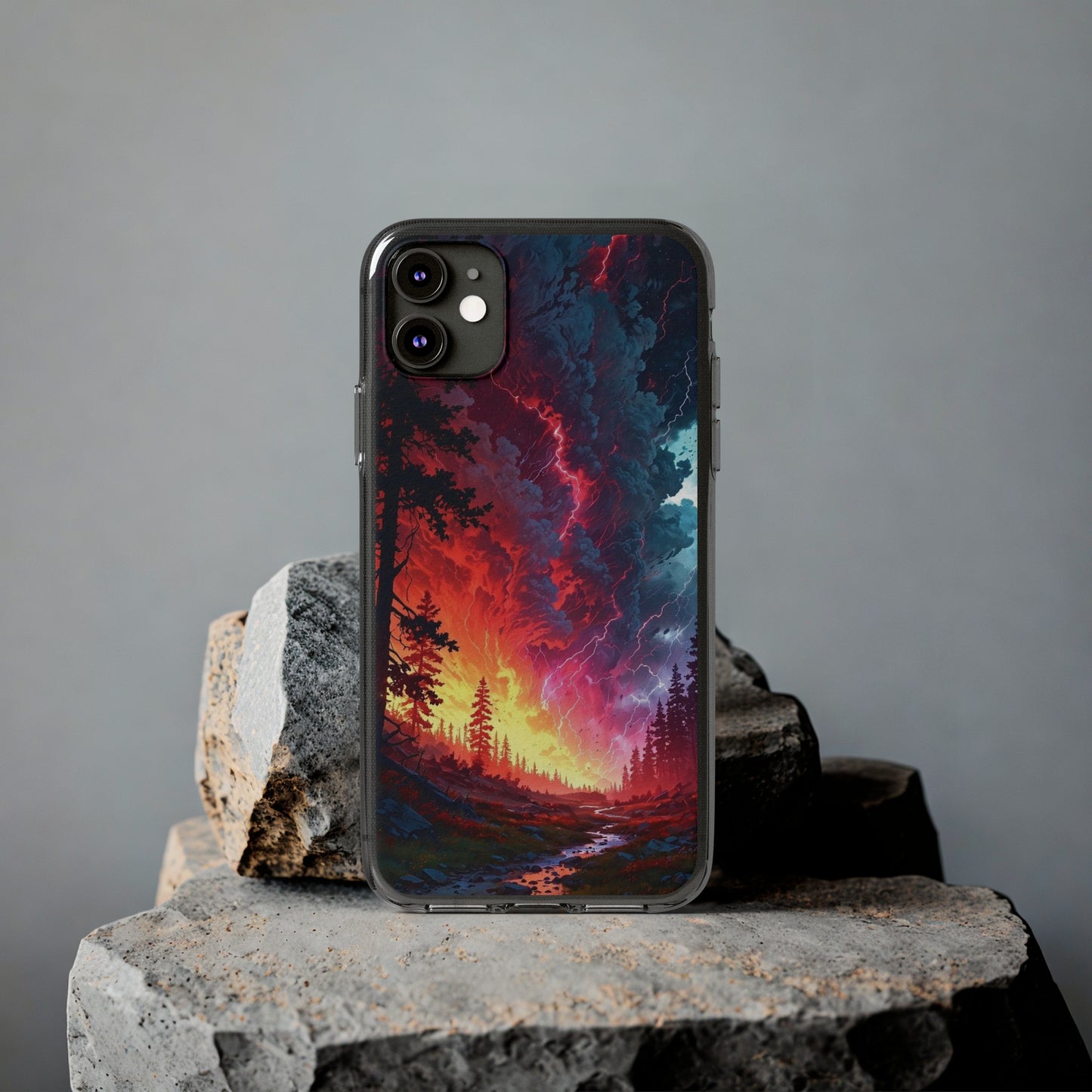 Vibrant Nature Soft Phone Case - Lightning Storm Design