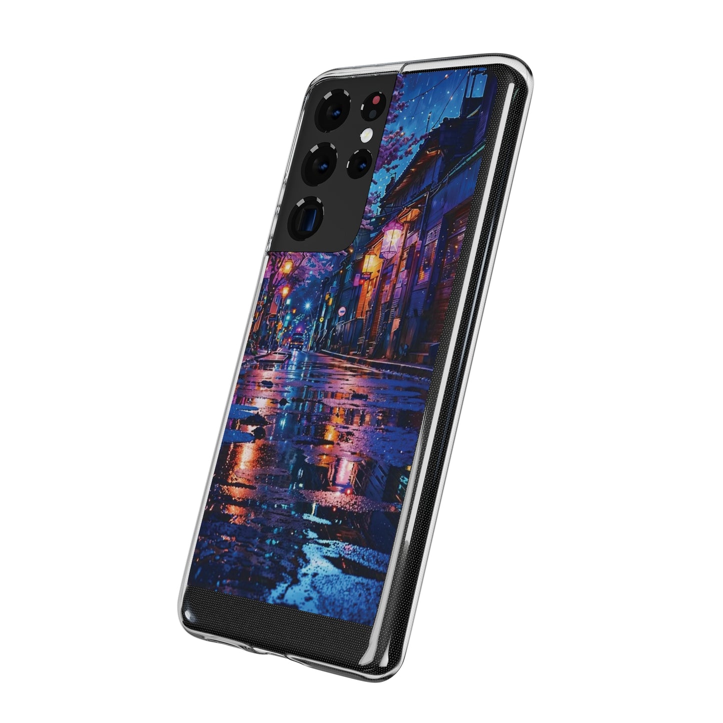 Artistic Nightscape Soft Phone Case - Vibrant Street Scene