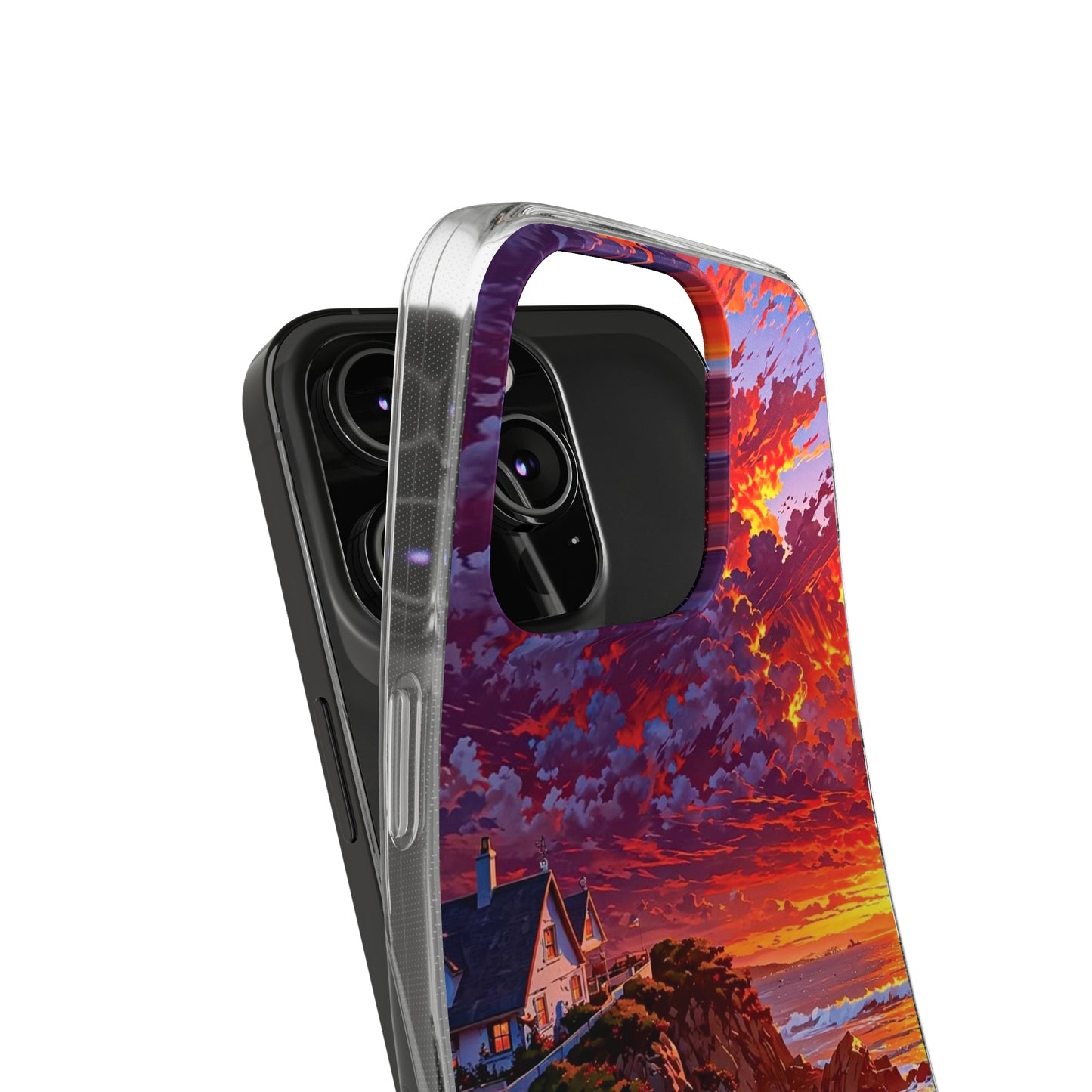 Vibrant Landscape Soft Phone Case - Sunset Beach House Design