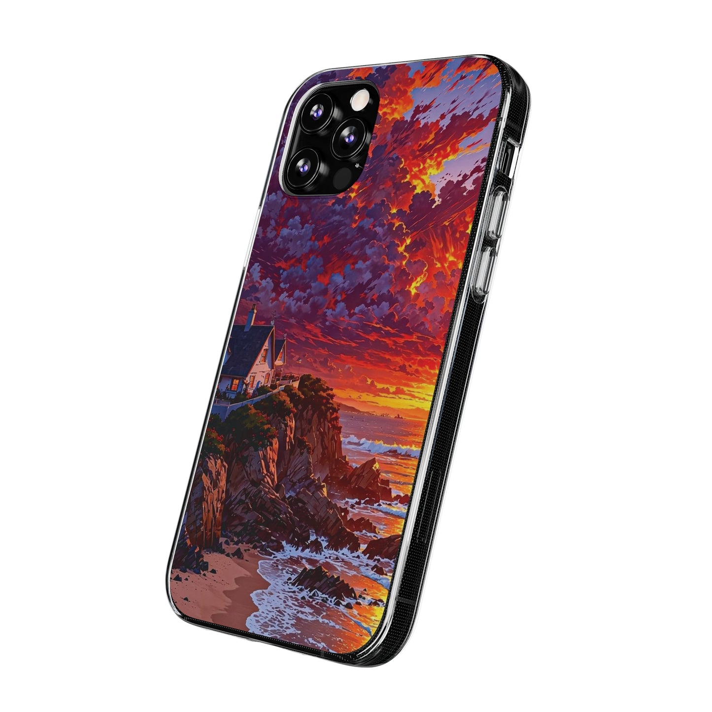 Vibrant Landscape Soft Phone Case - Sunset Beach House Design