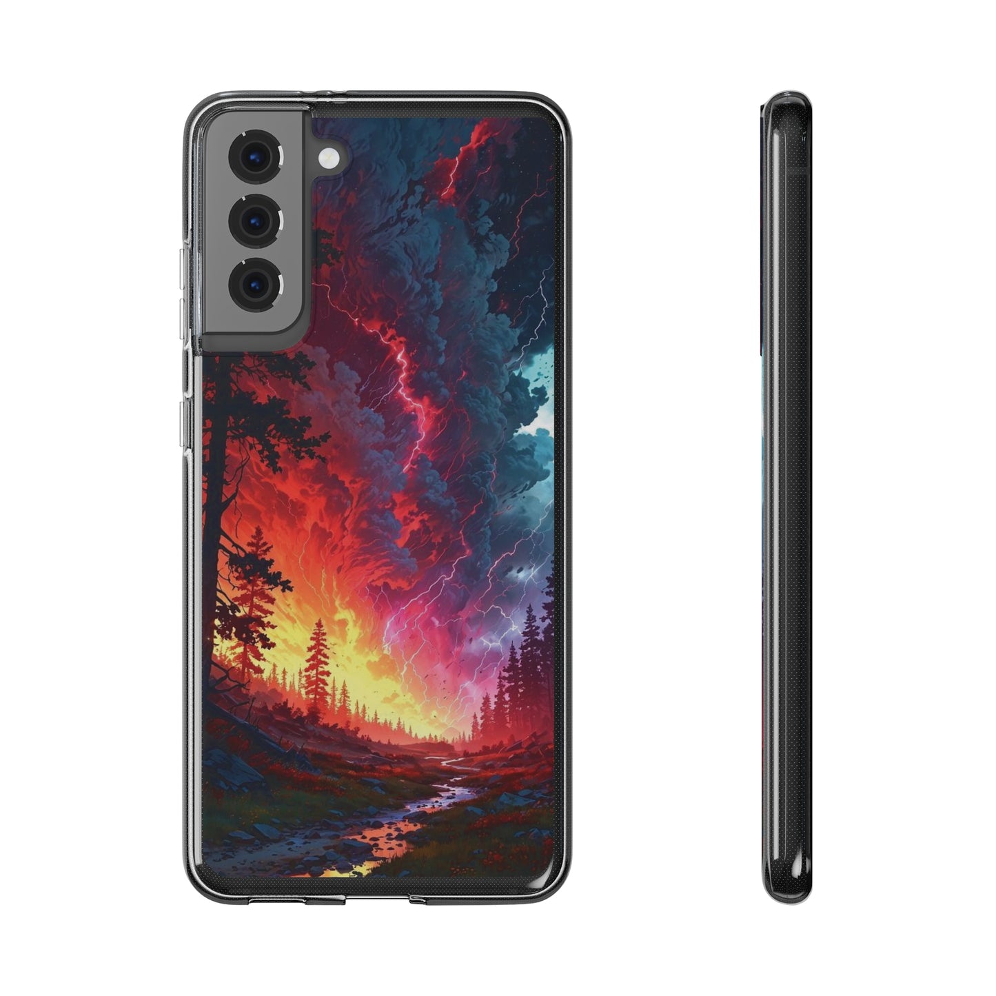 Vibrant Nature Soft Phone Case - Lightning Storm Design