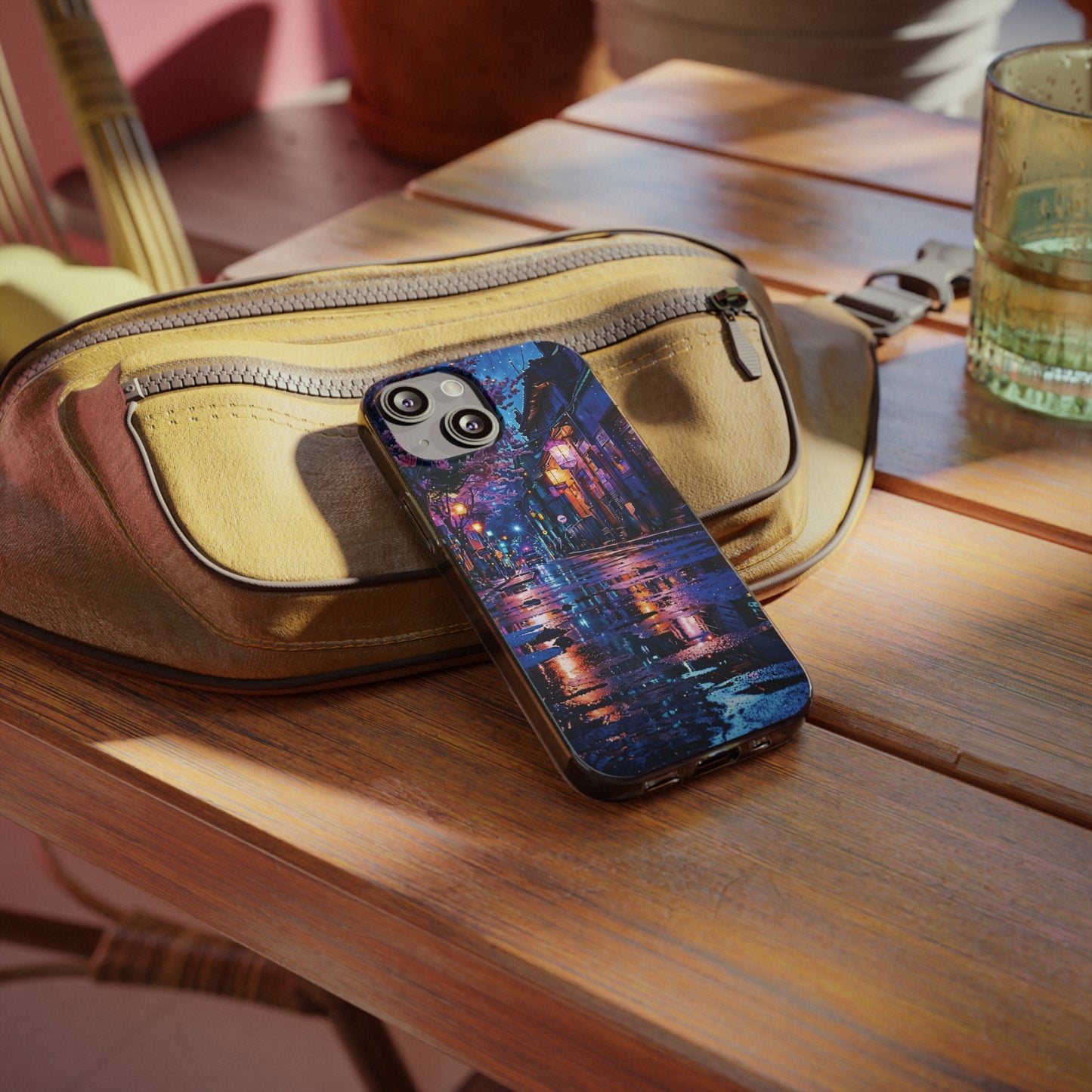 Artistic Nightscape Soft Phone Case - Vibrant Street Scene