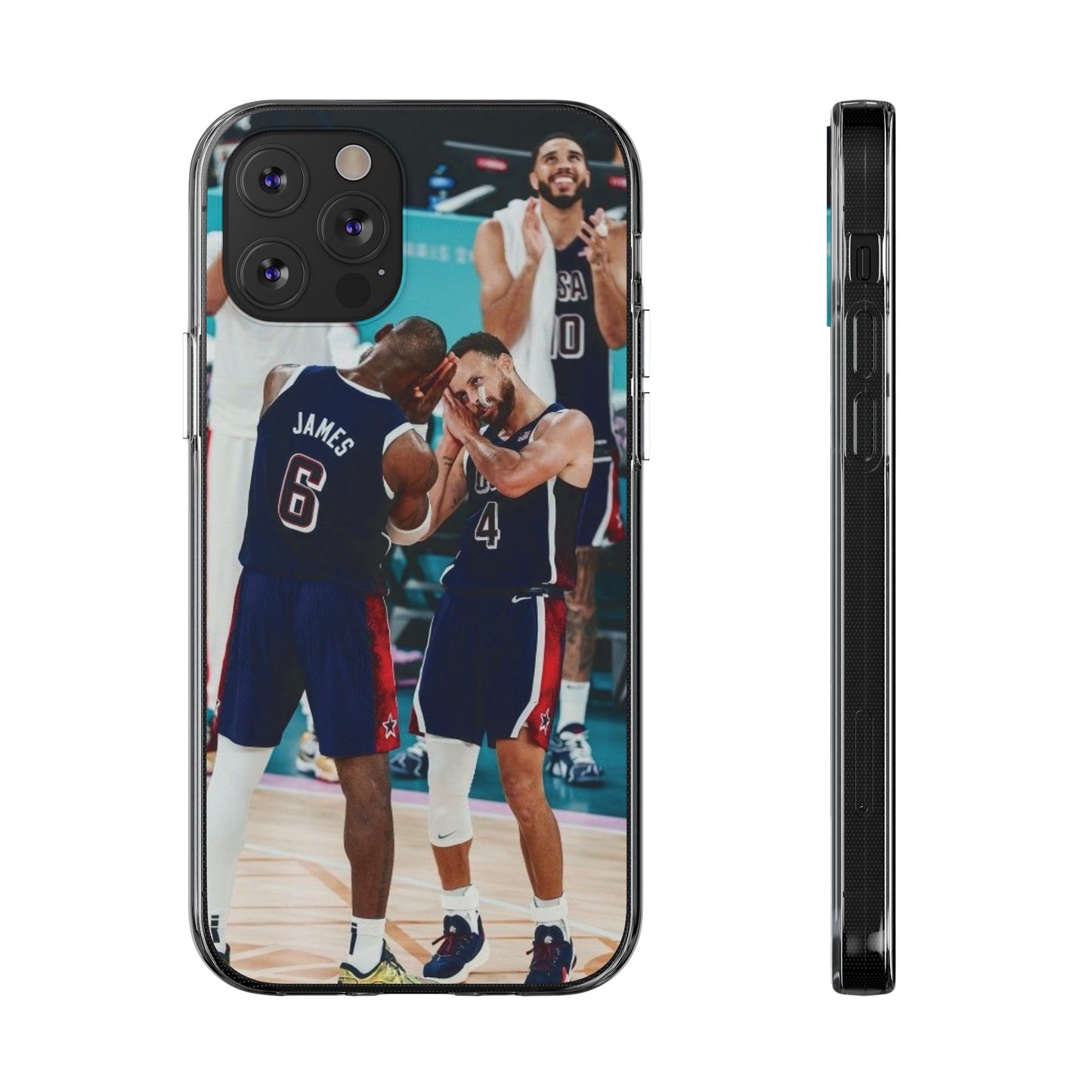 Lebron James, and Steph Curry Team Spirit Soft Phone Case - Basketball Celebration Design