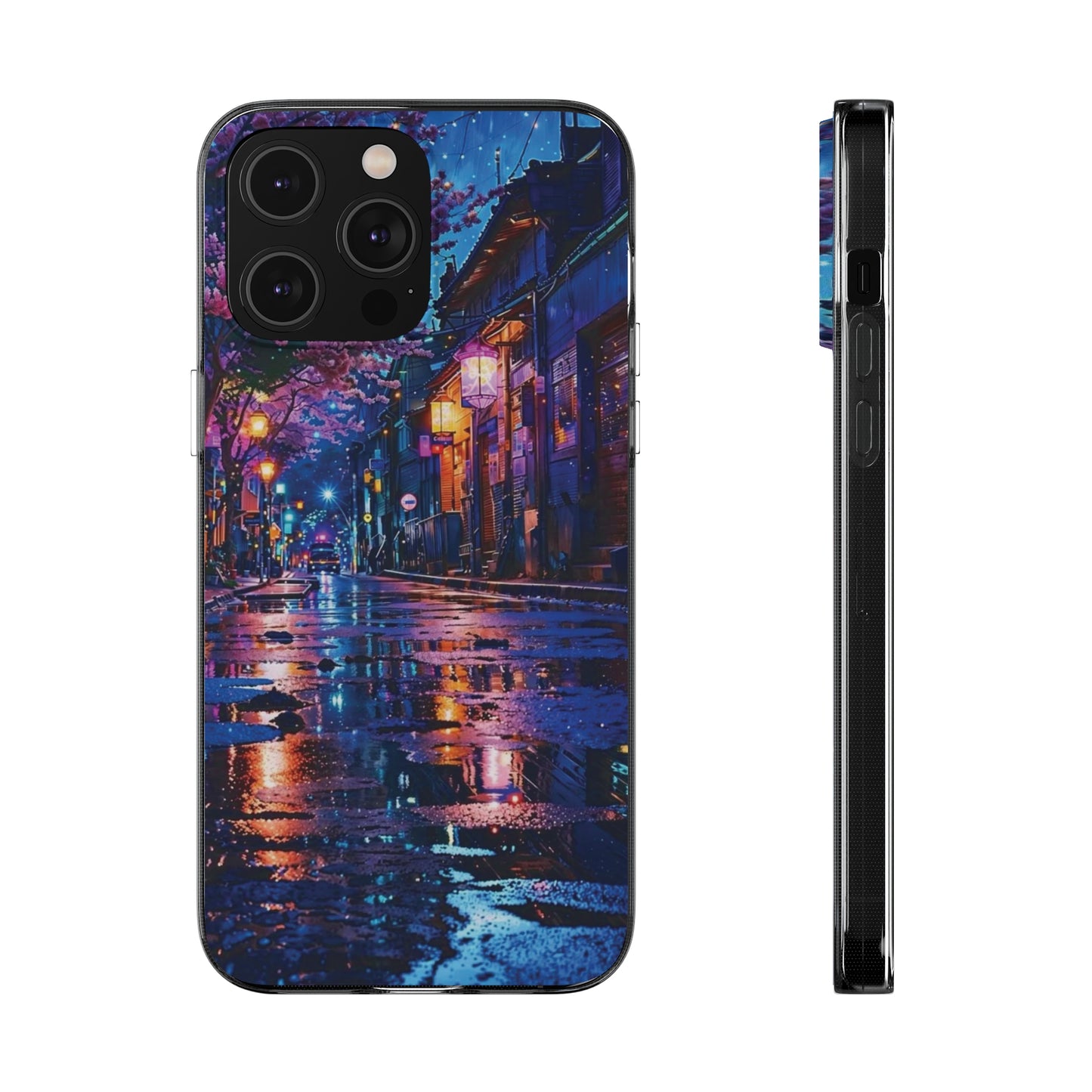Artistic Nightscape Soft Phone Case - Vibrant Street Scene